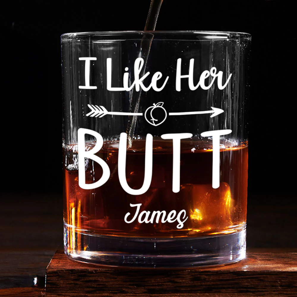 His Beard, Her Butt - Personalized Round Whiskey Glass