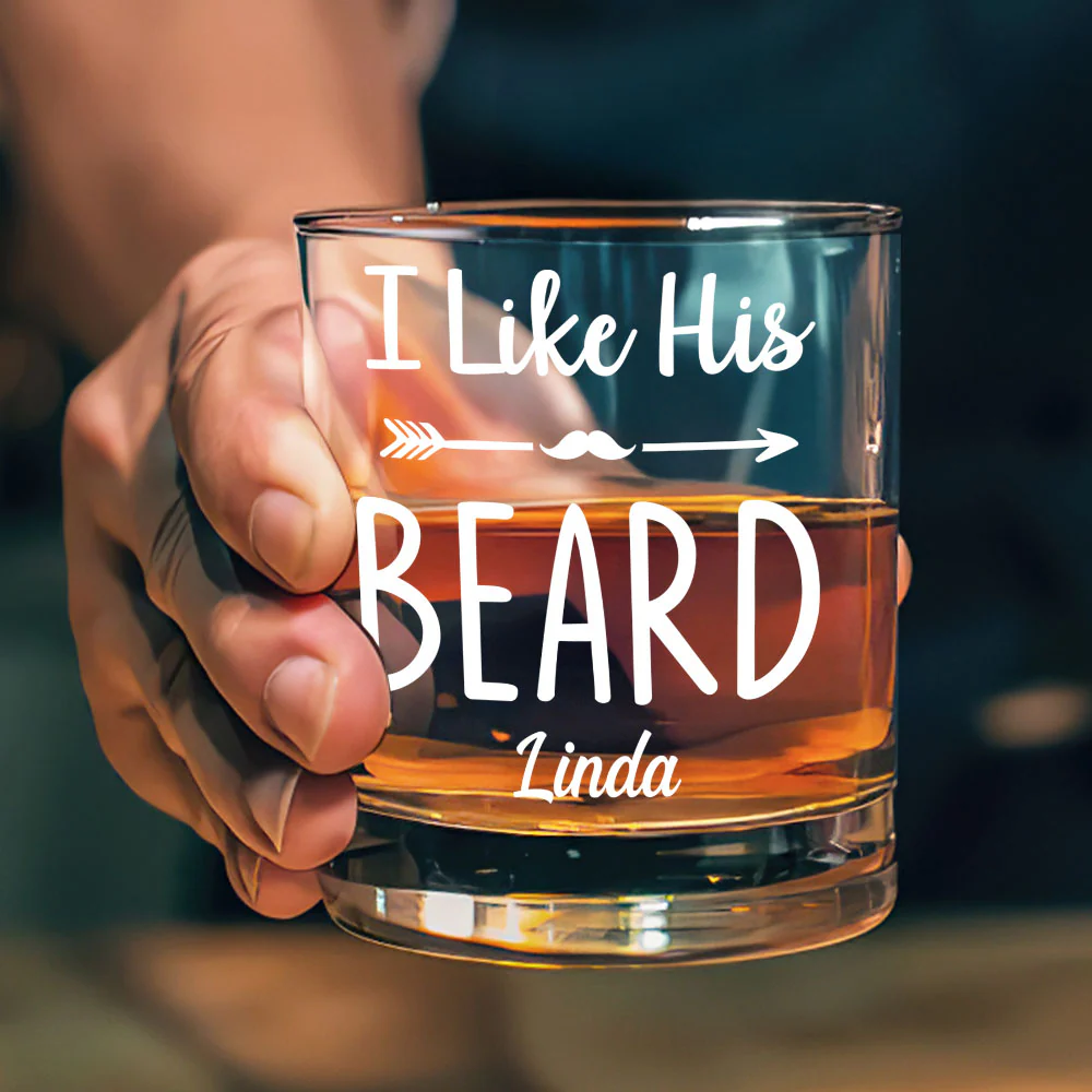 His Beard, Her Butt - Personalized Round Whiskey Glass - Image 3