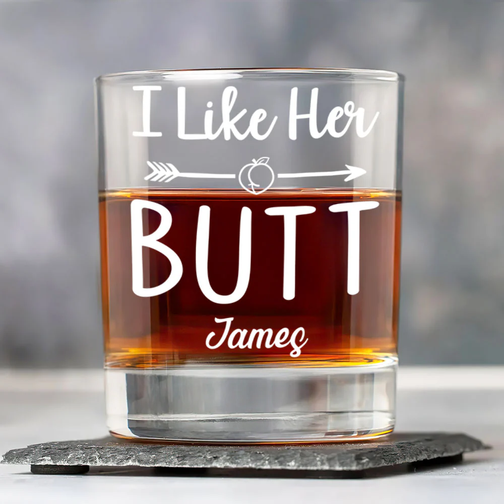 His Beard, Her Butt - Personalized Round Whiskey Glass - Image 4