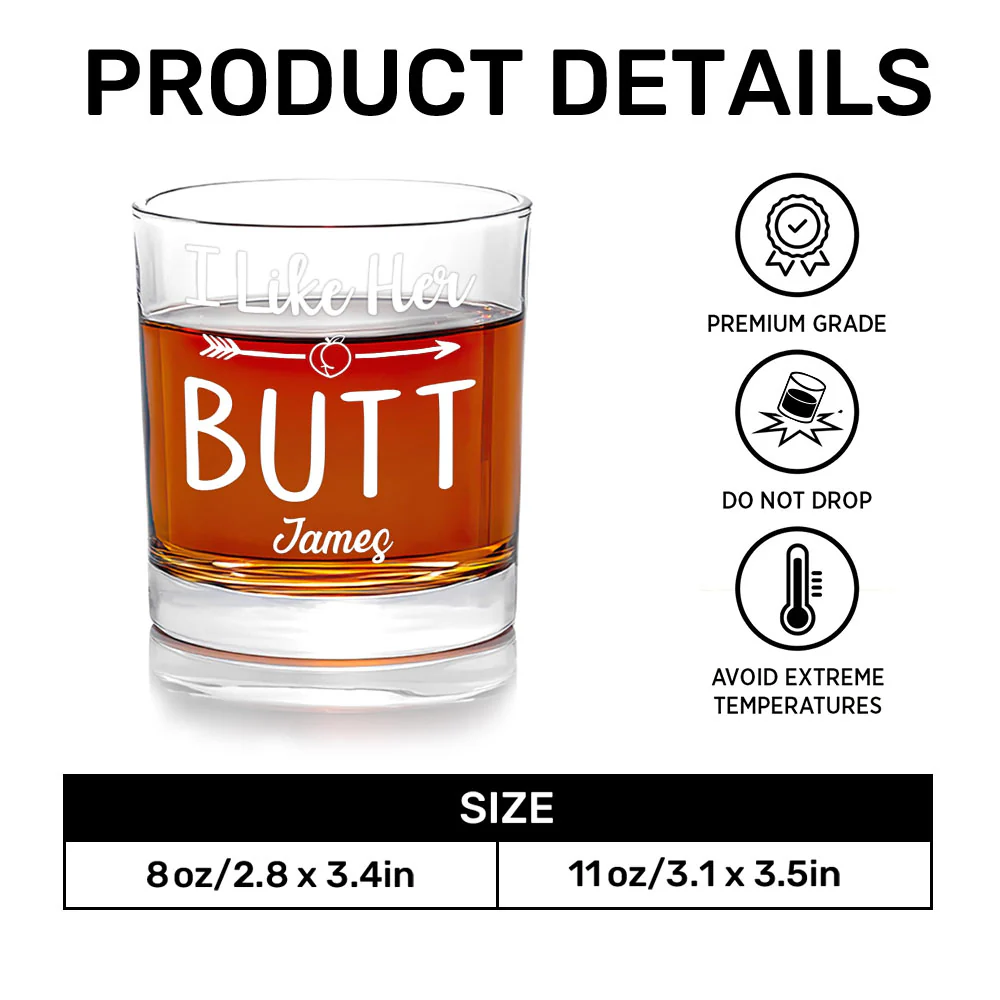 His Beard, Her Butt - Personalized Round Whiskey Glass - Image 7