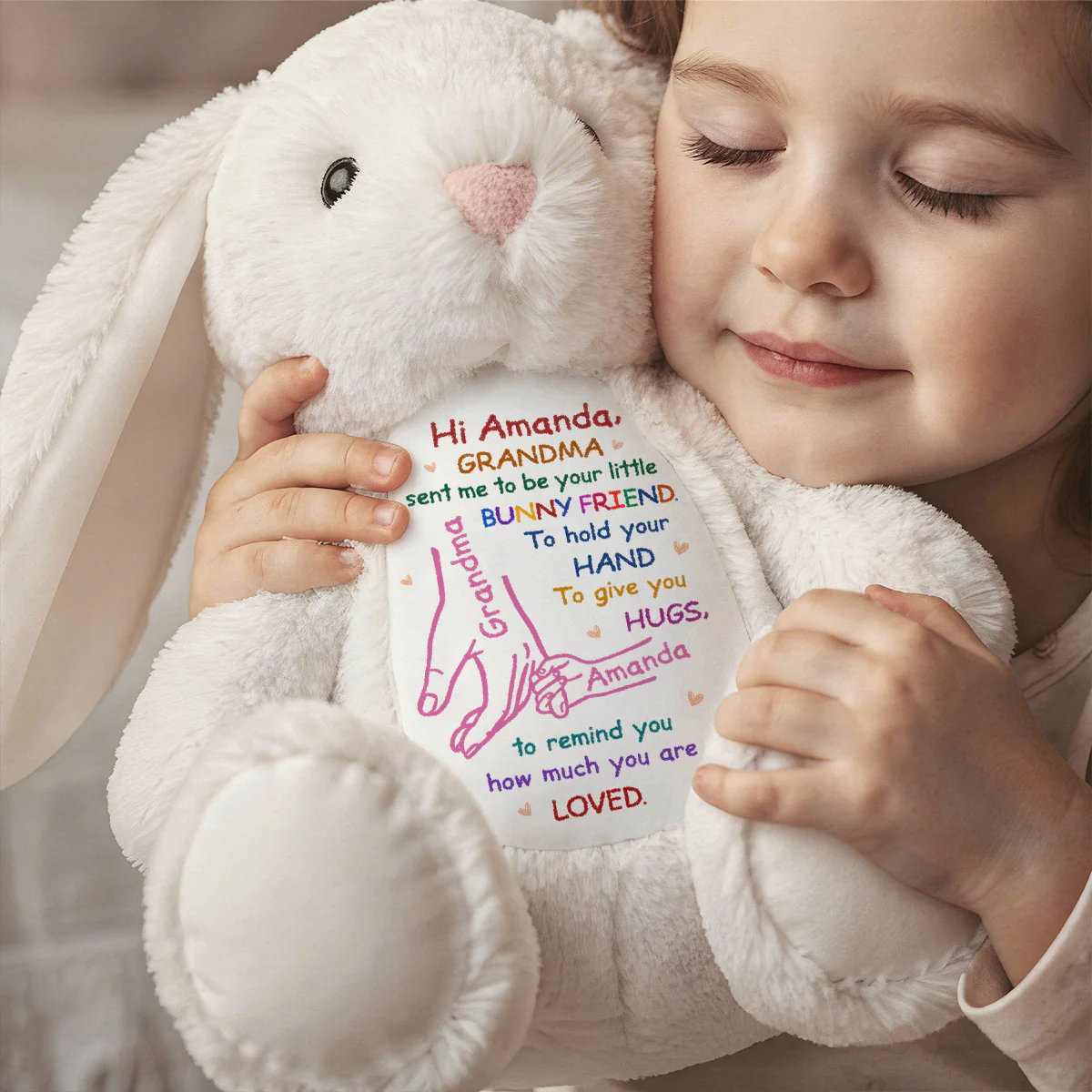 Hold My Hand And Hug Me - Personalized Stuffed Bunny - Image 2