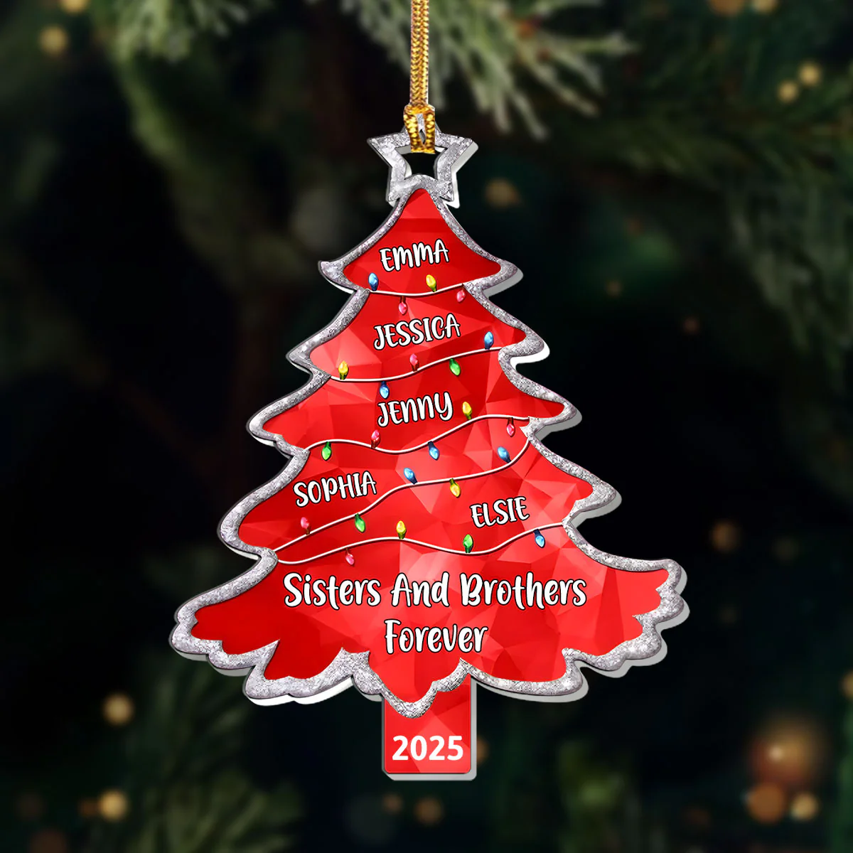 Hologram Glitter Family Friends Christmas Tree - Personalized 1-Layer Acrylic Ornament