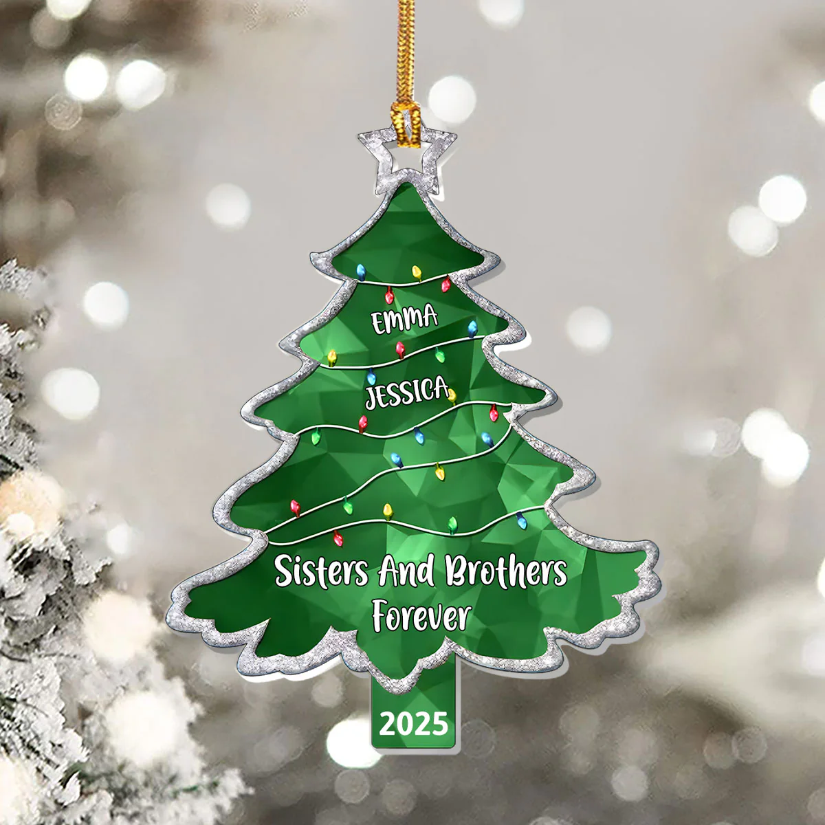 Hologram Glitter Family Friends Christmas Tree - Personalized 1-Layer Acrylic Ornament - Image 5