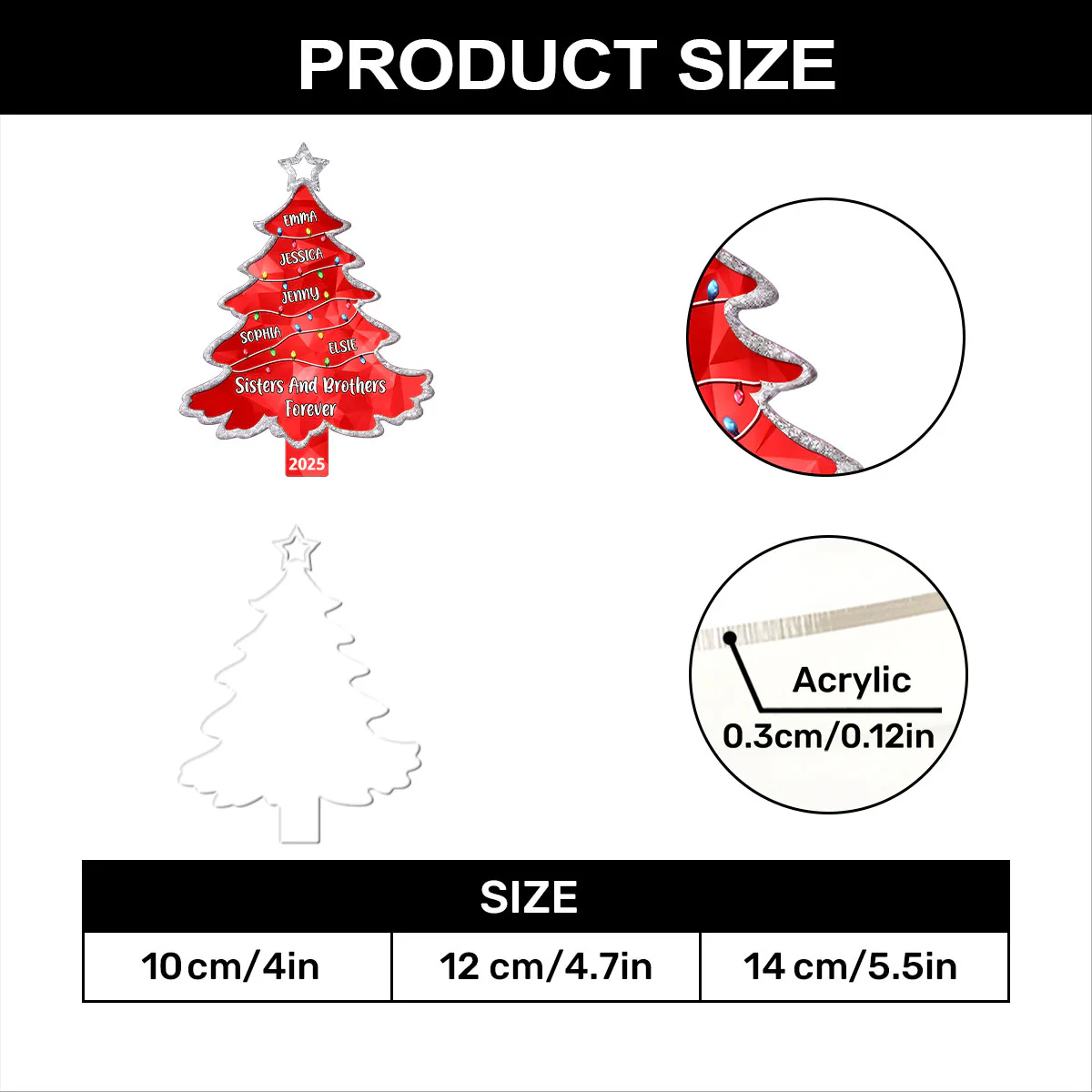 Hologram Glitter Family Friends Christmas Tree - Personalized 1-Layer Acrylic Ornament - Image 7