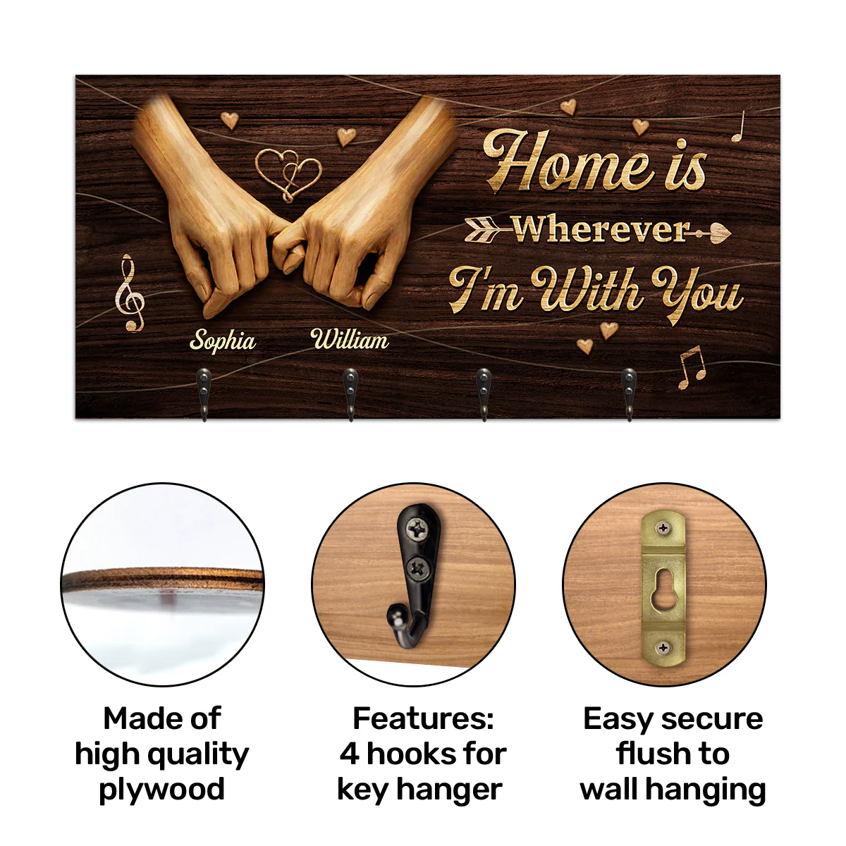 Home Is Wherever I'm With You - Personalized Key Holder - Image 6