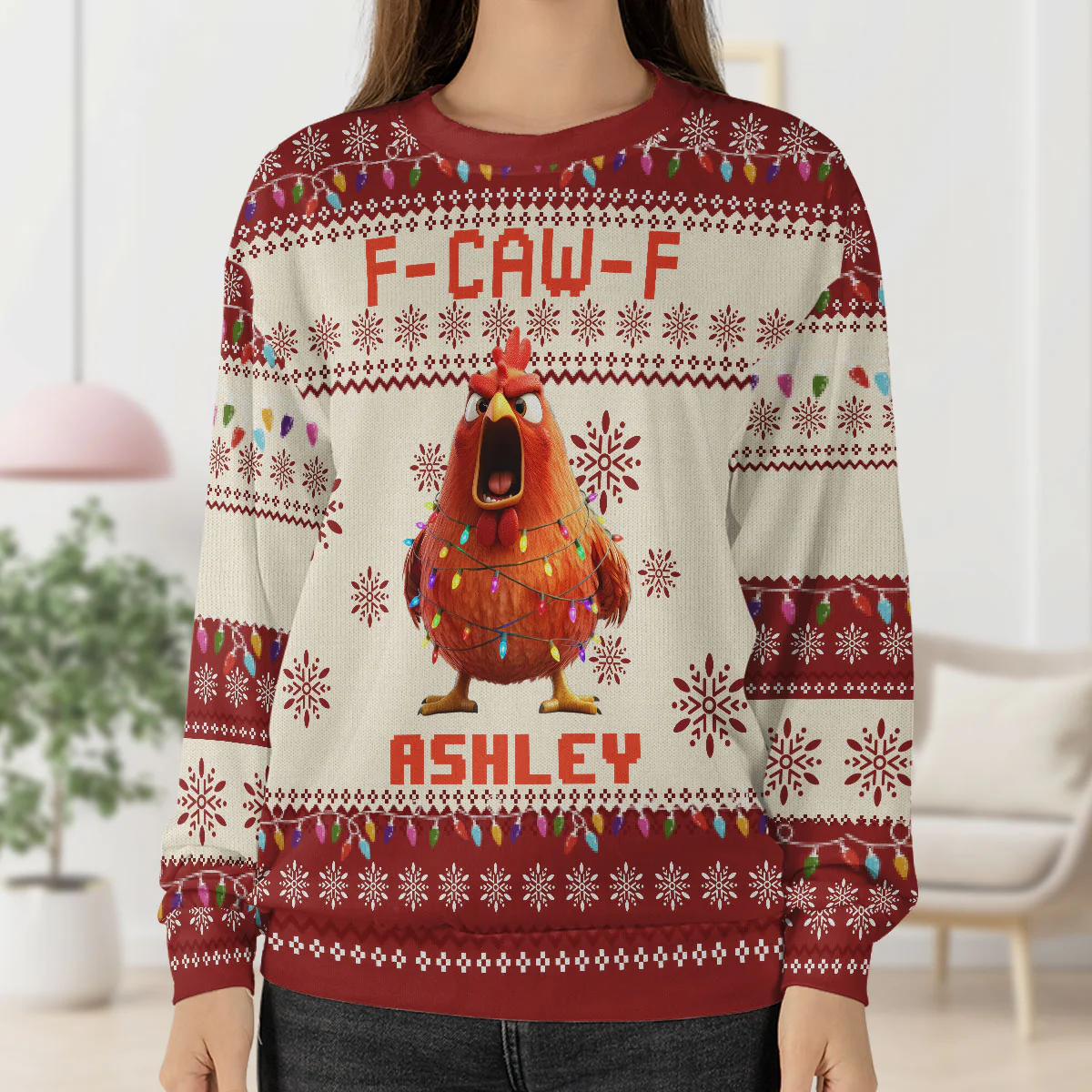 Humorous F-Caw-F For Friends Coworkers Family - Personalized Wool Sweater - Image 4