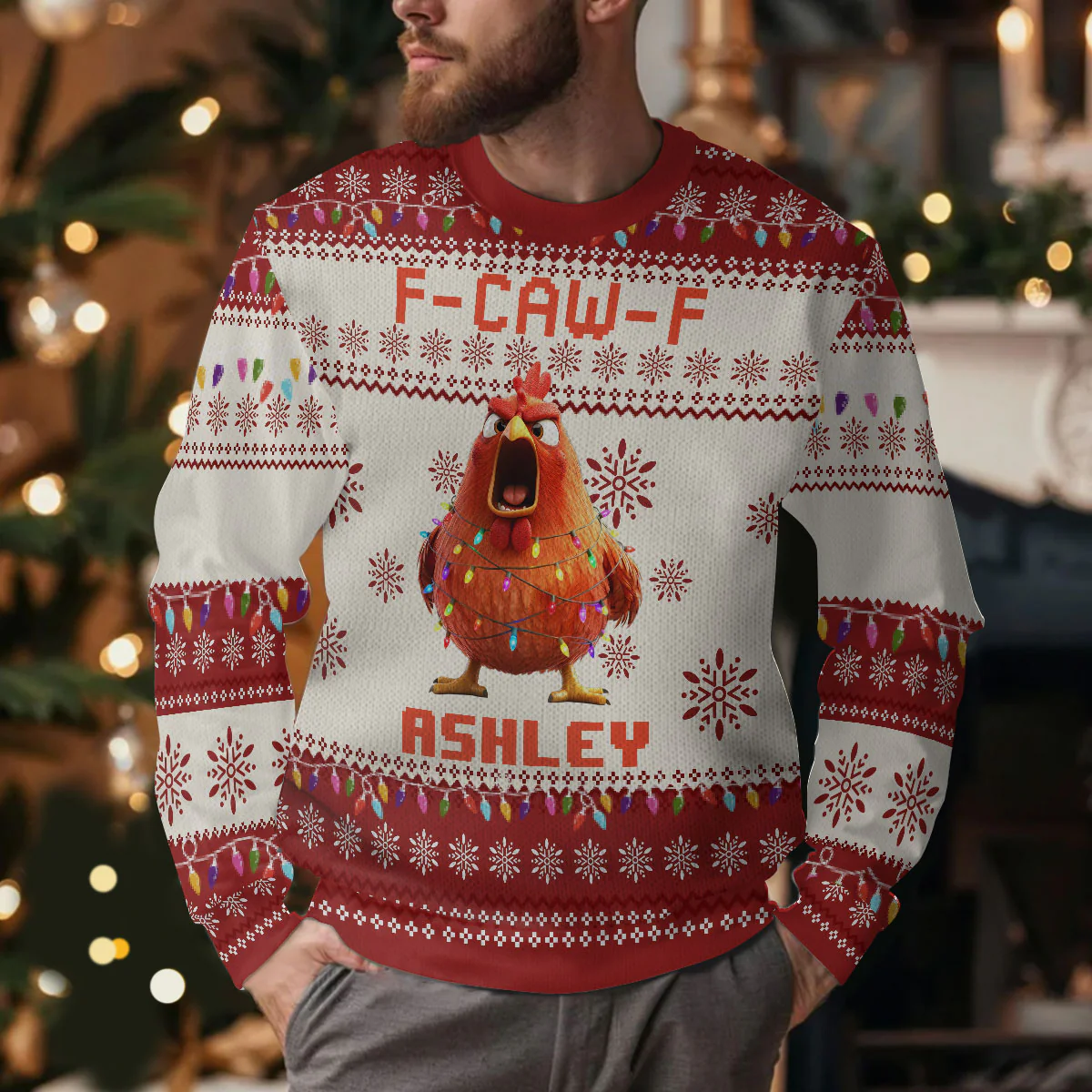 Humorous F-Caw-F For Friends Coworkers Family - Personalized Wool Sweater - Image 5
