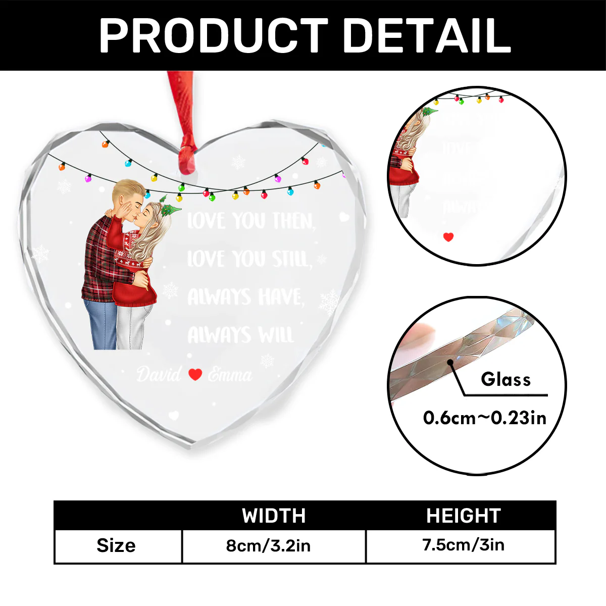 I Always Love You - Personalized Heart Shaped Glass Ornament - Image 4