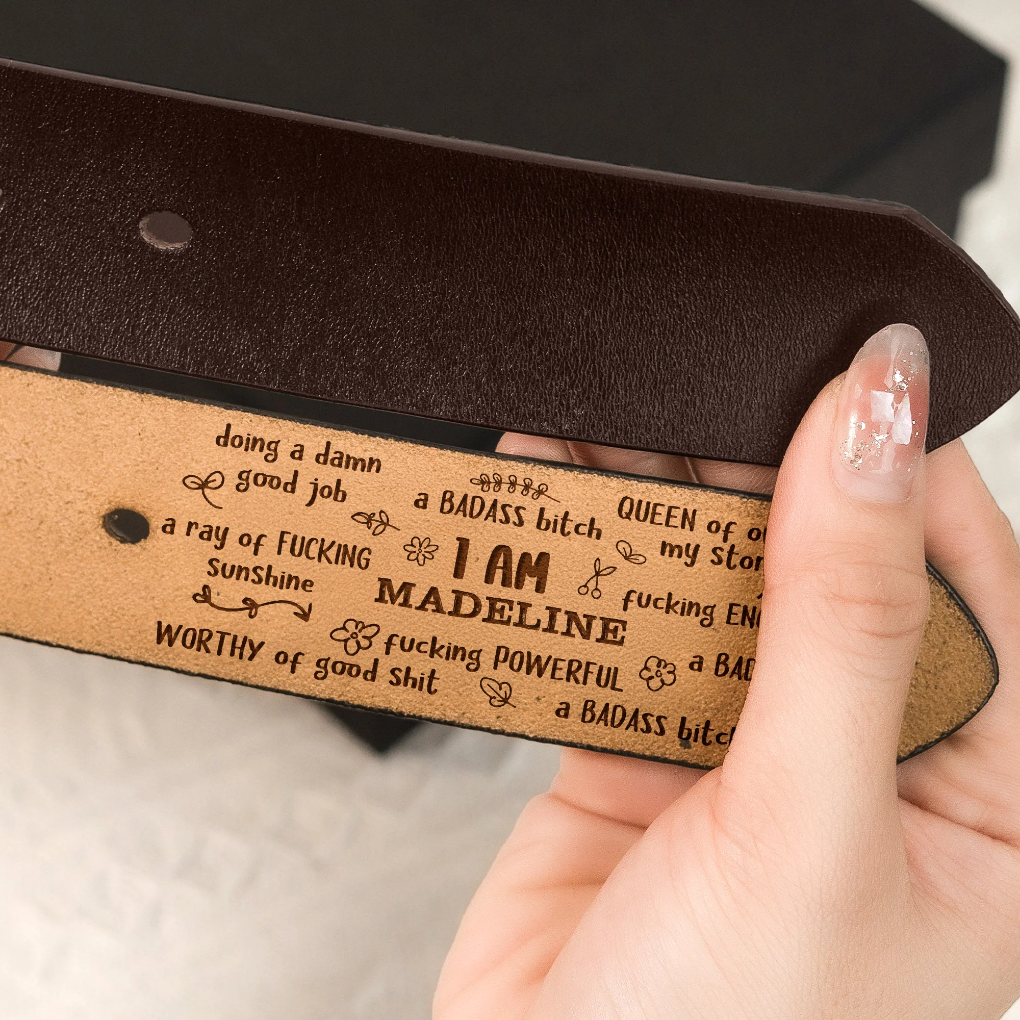I Am A Badass - Personalized Woman Leather Belt - Image 2
