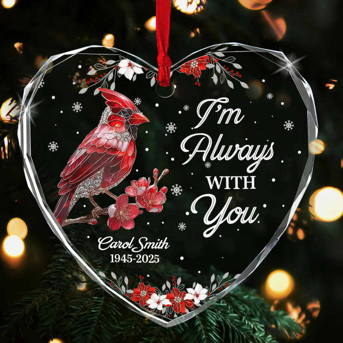 I Am Always With You - Personalized Heart Shaped Glass Ornament