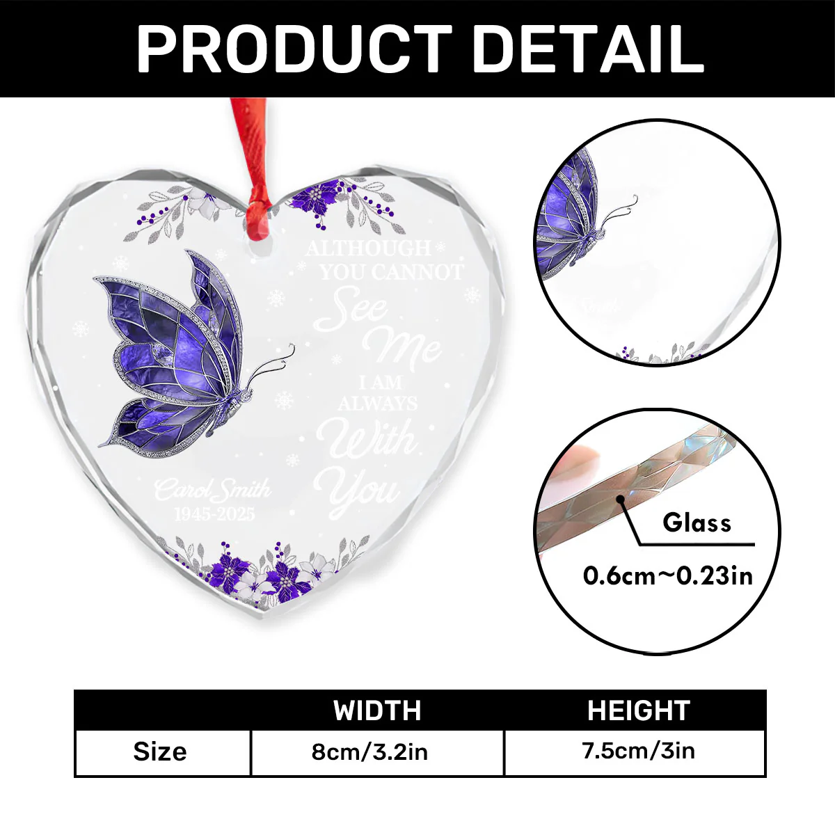 I Am Always With You - Personalized Heart Shaped Glass Ornament - Image 4