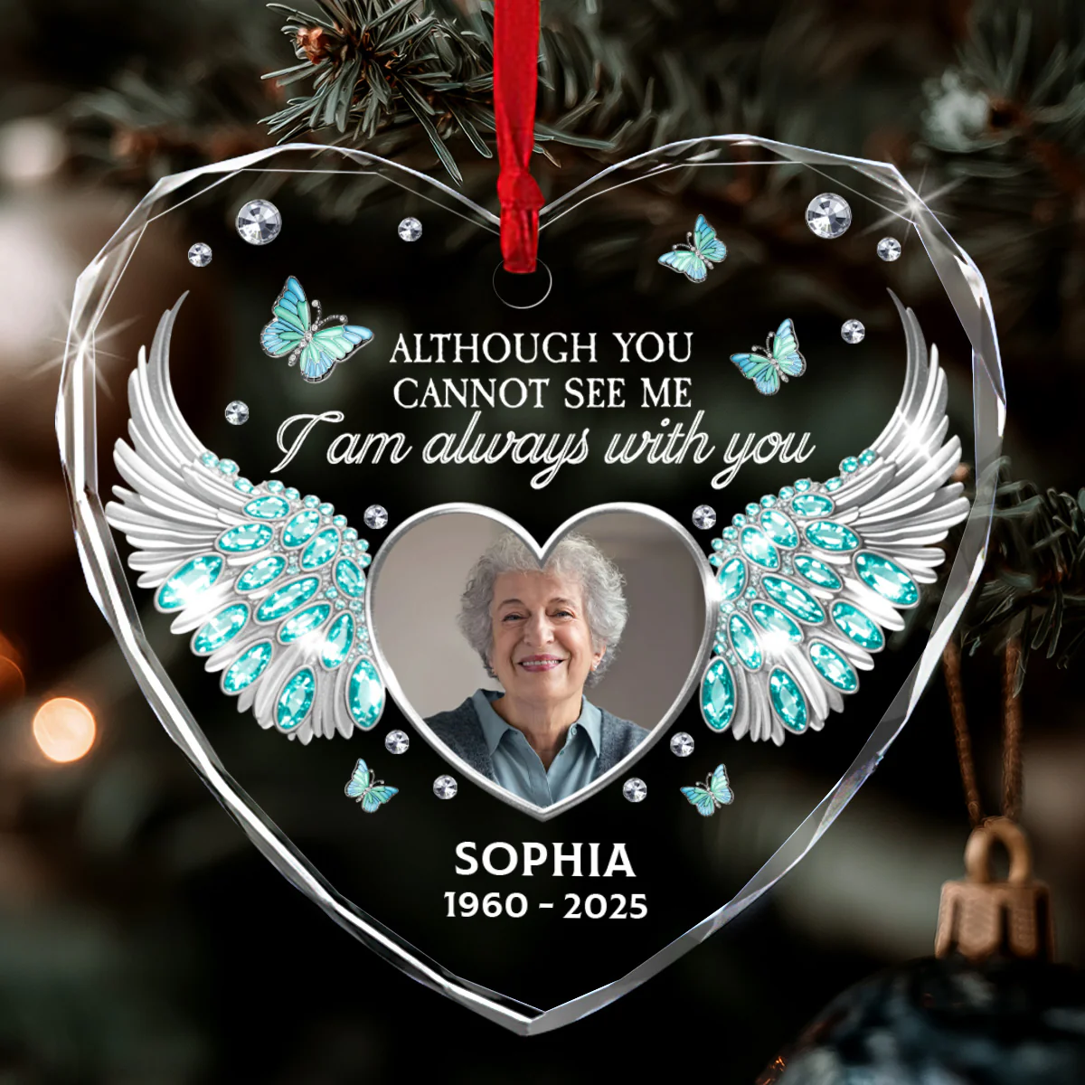 I Am Always With You - Personalized Heart Shaped Glass Ornament