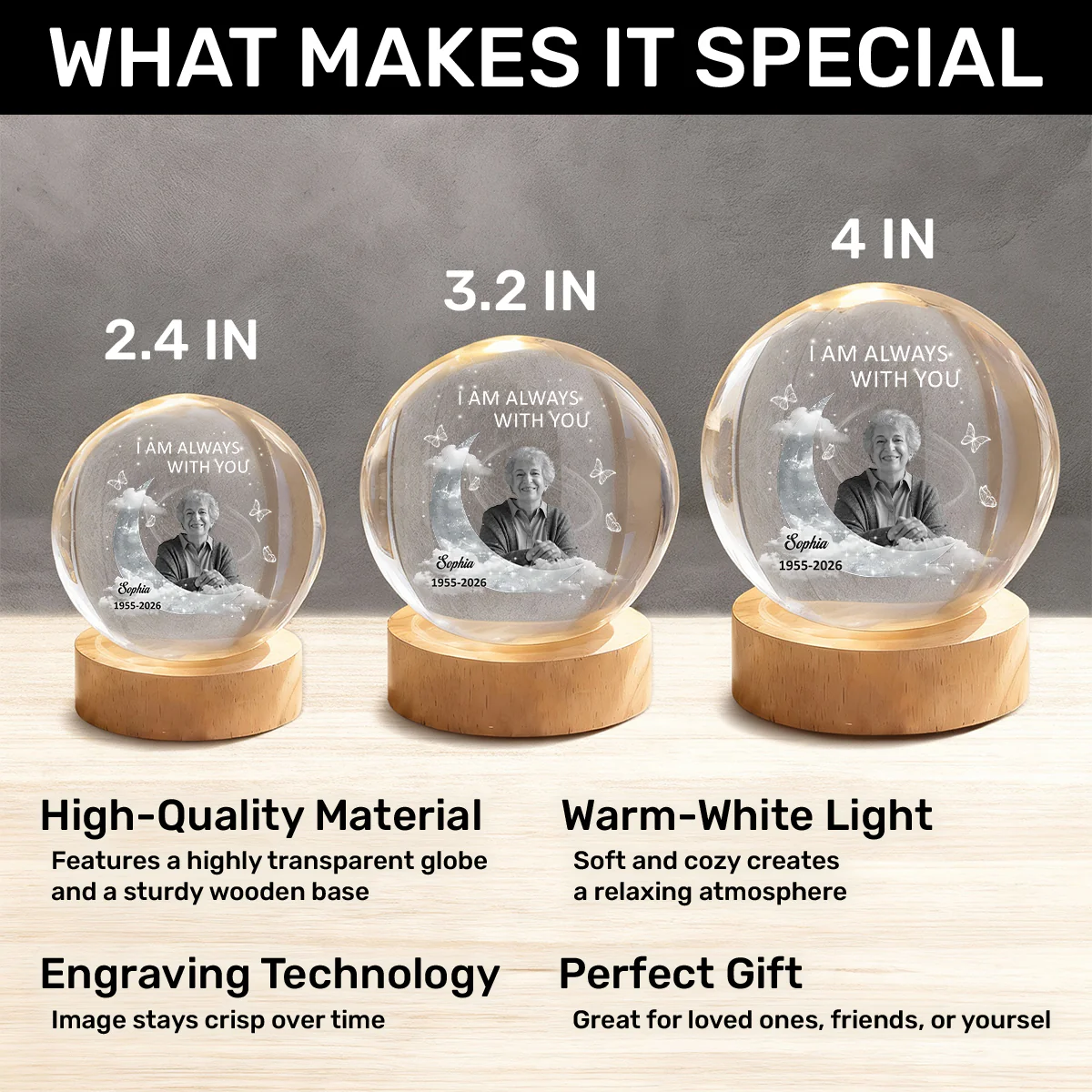 I Am Always With You - Personalized Crystal Ball Night Light - Image 8