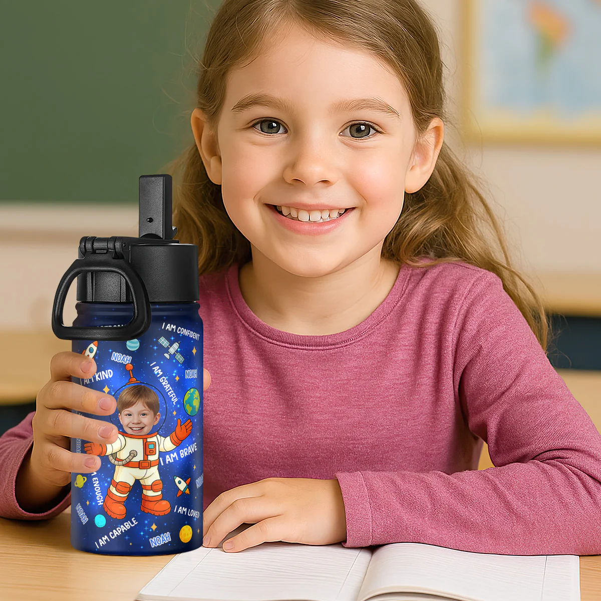 I Am An Astronaut - Personalized Kids Stainless Steel Water Bottle - Image 2