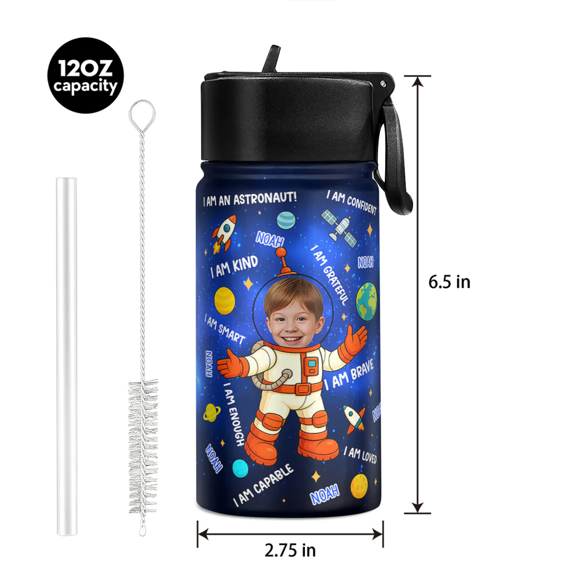 I Am An Astronaut - Personalized Kids Stainless Steel Water Bottle - Image 5