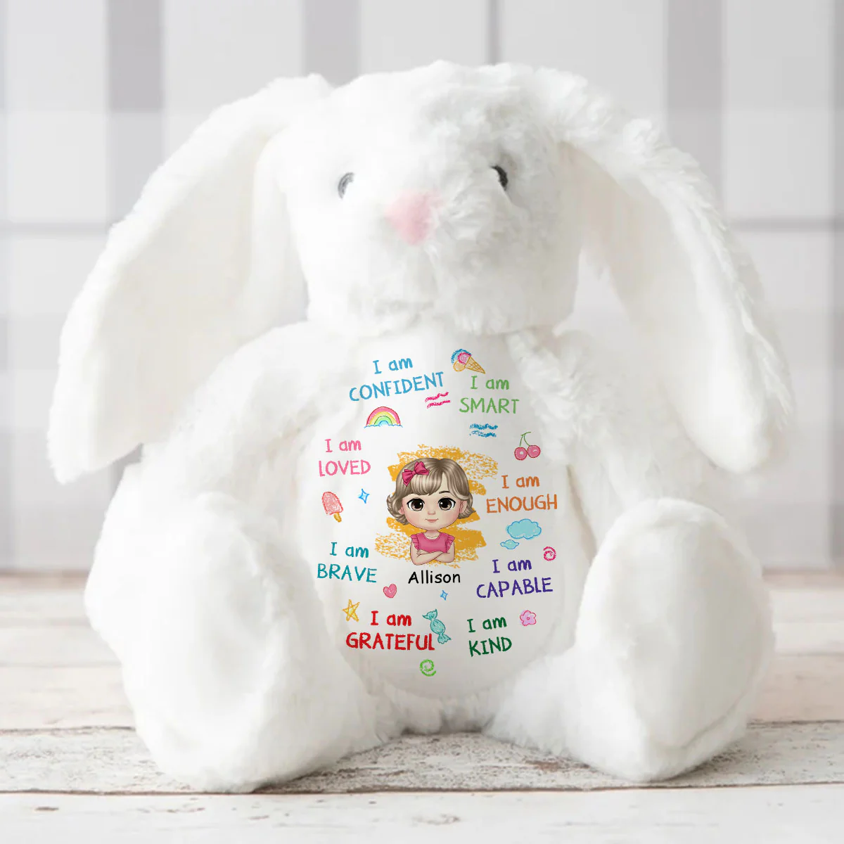 I Am Kind I Am Smart I Am Confident - Personalized Stuffed Bunny - Image 3