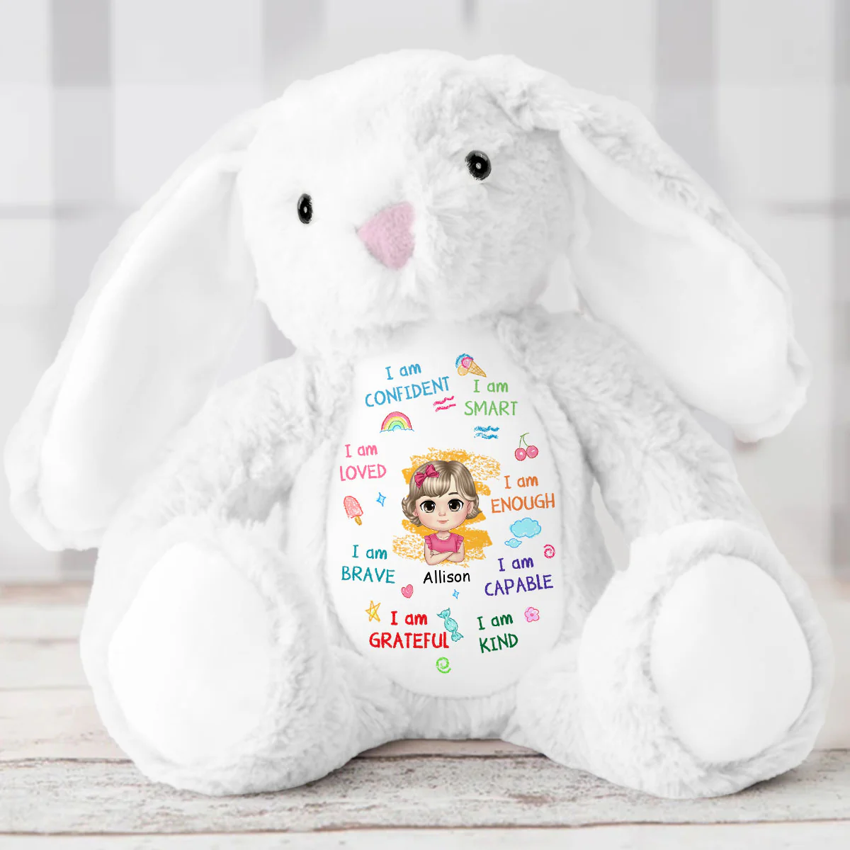 I Am Kind I Am Smart I Am Confident - Personalized Stuffed Bunny - Image 5