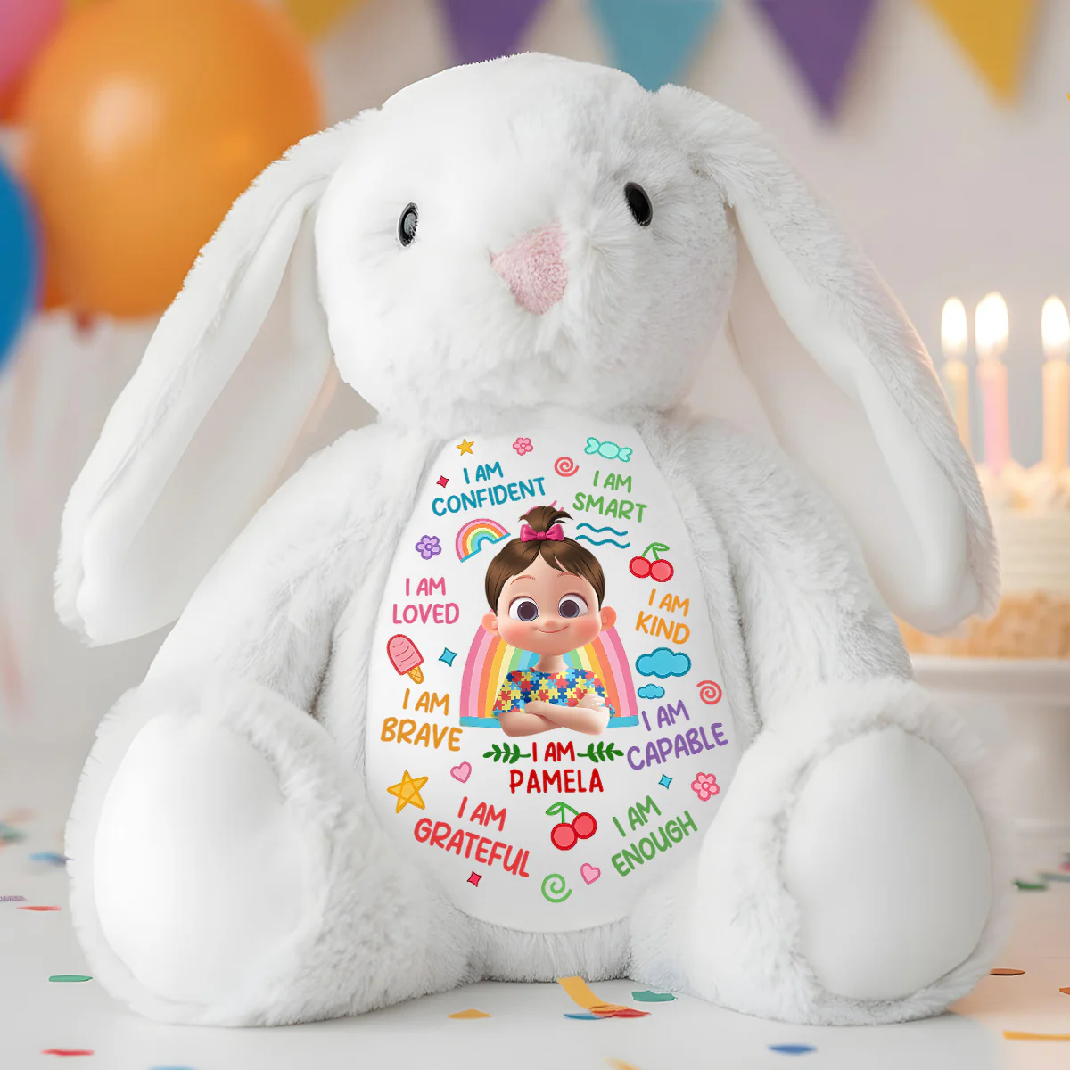 I Am Kind I Am Smart - Personalized Stuffed Bunny
