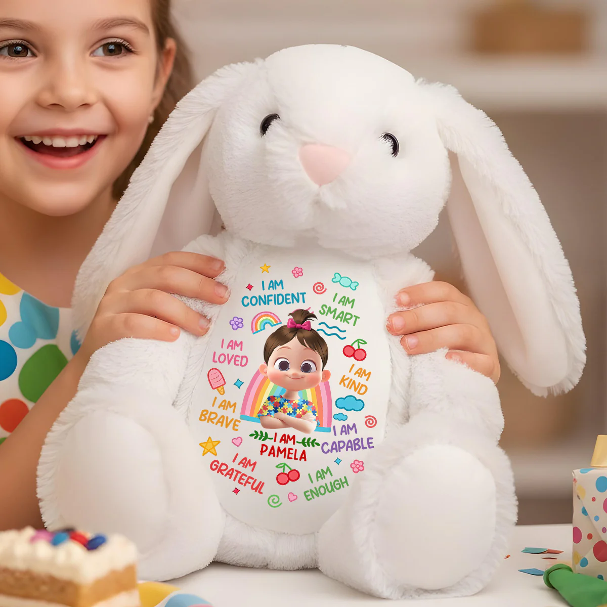 I Am Kind I Am Smart - Personalized Stuffed Bunny - Image 2