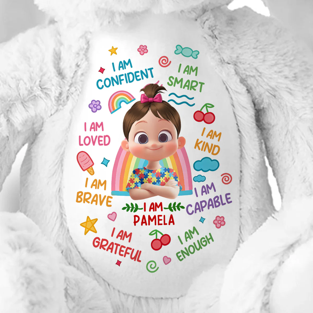 I Am Kind I Am Smart - Personalized Stuffed Bunny - Image 3