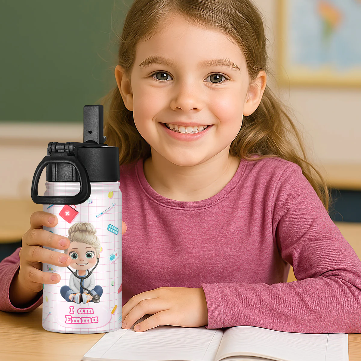 I Am Kind - Personalized Kids Stainless Steel Water Bottle - Image 2