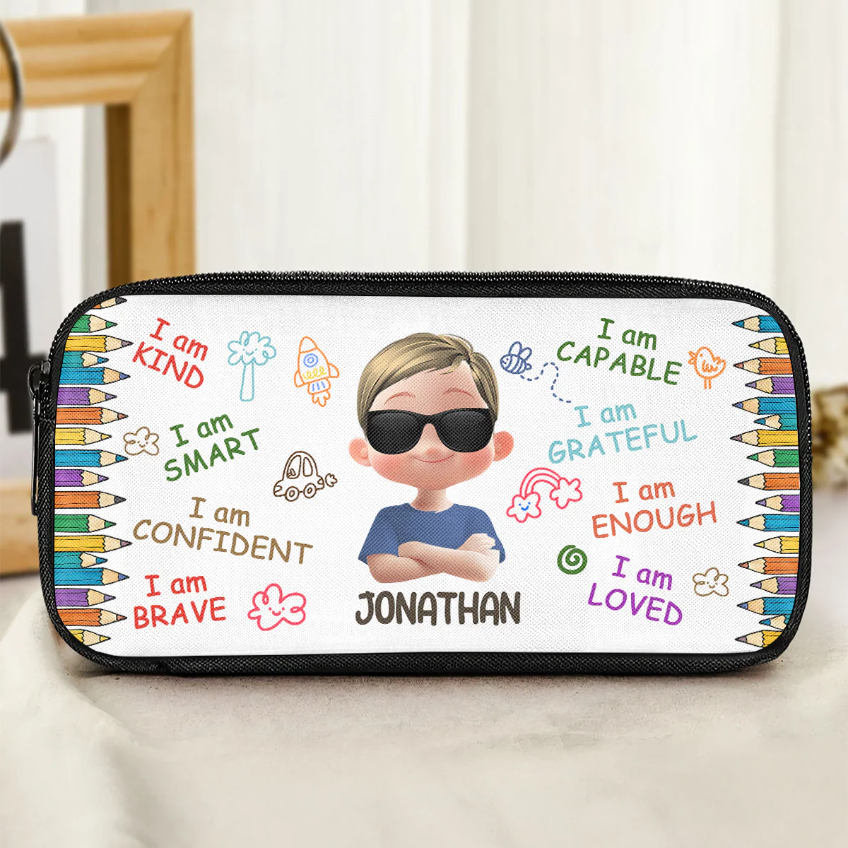 I Am Kind Smart Loved - Personalized Pencil Case