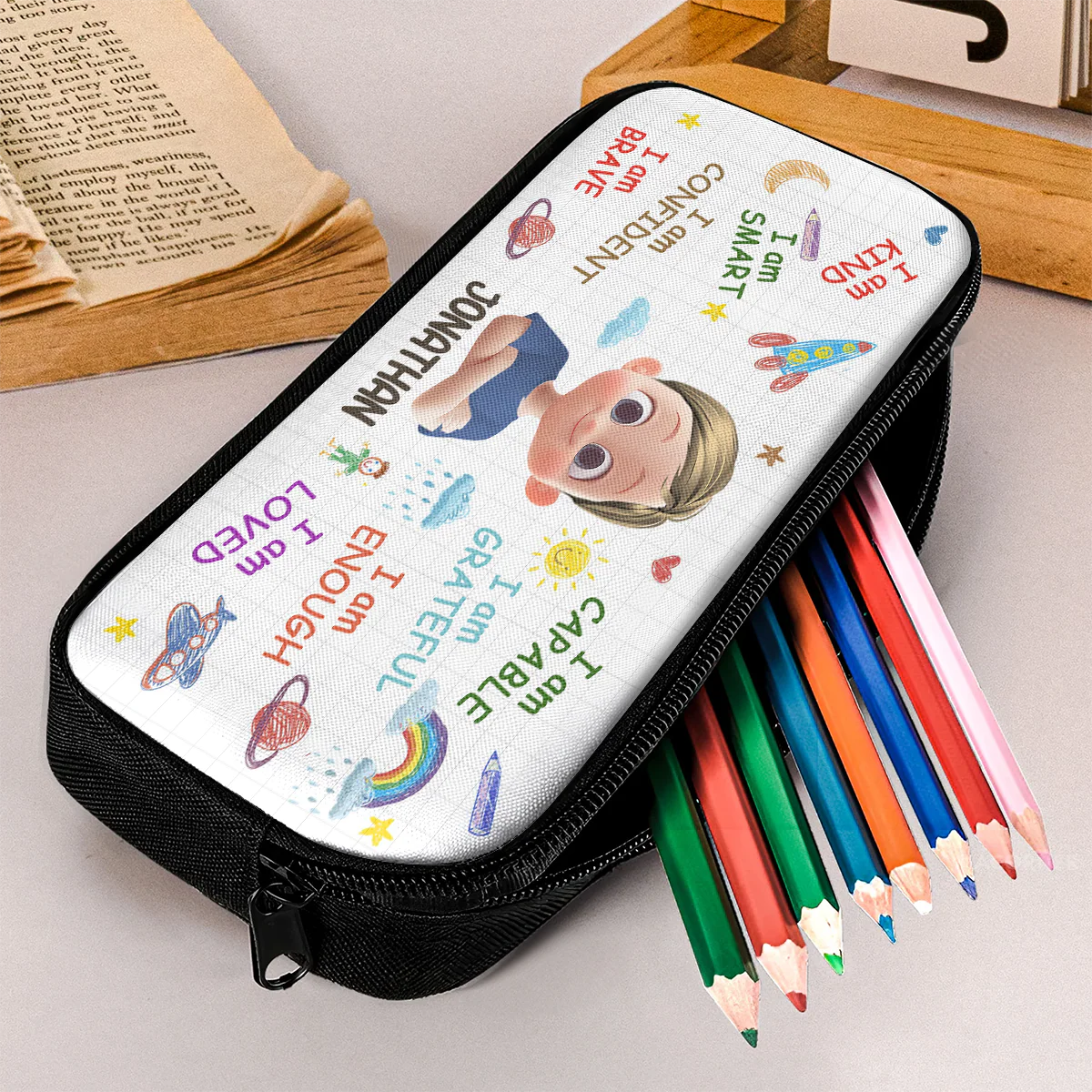 I Am Kind Smart Loved - Personalized Pencil Case - Image 2