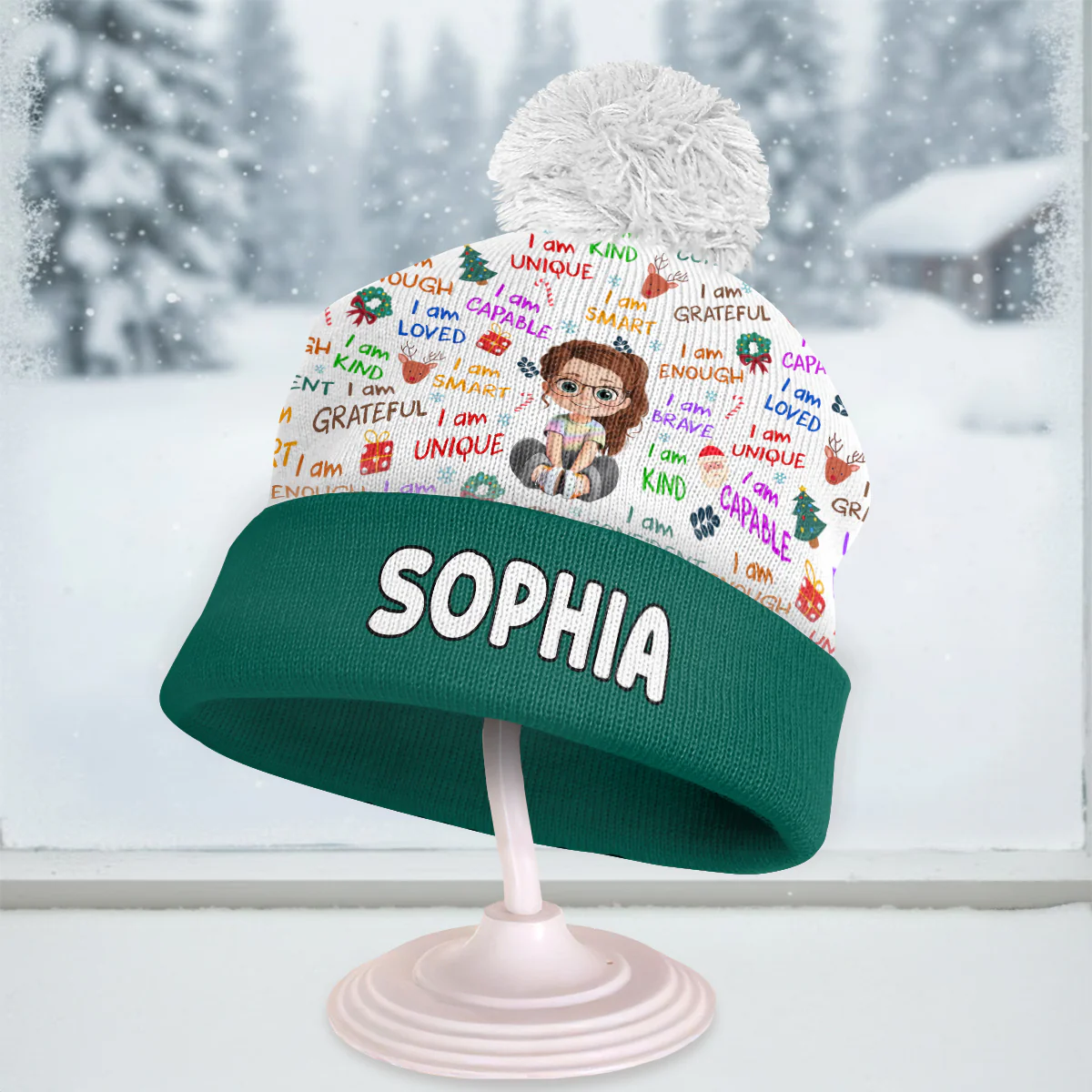 I Am - Personalized Bobble Beanie Hat - Image 2
