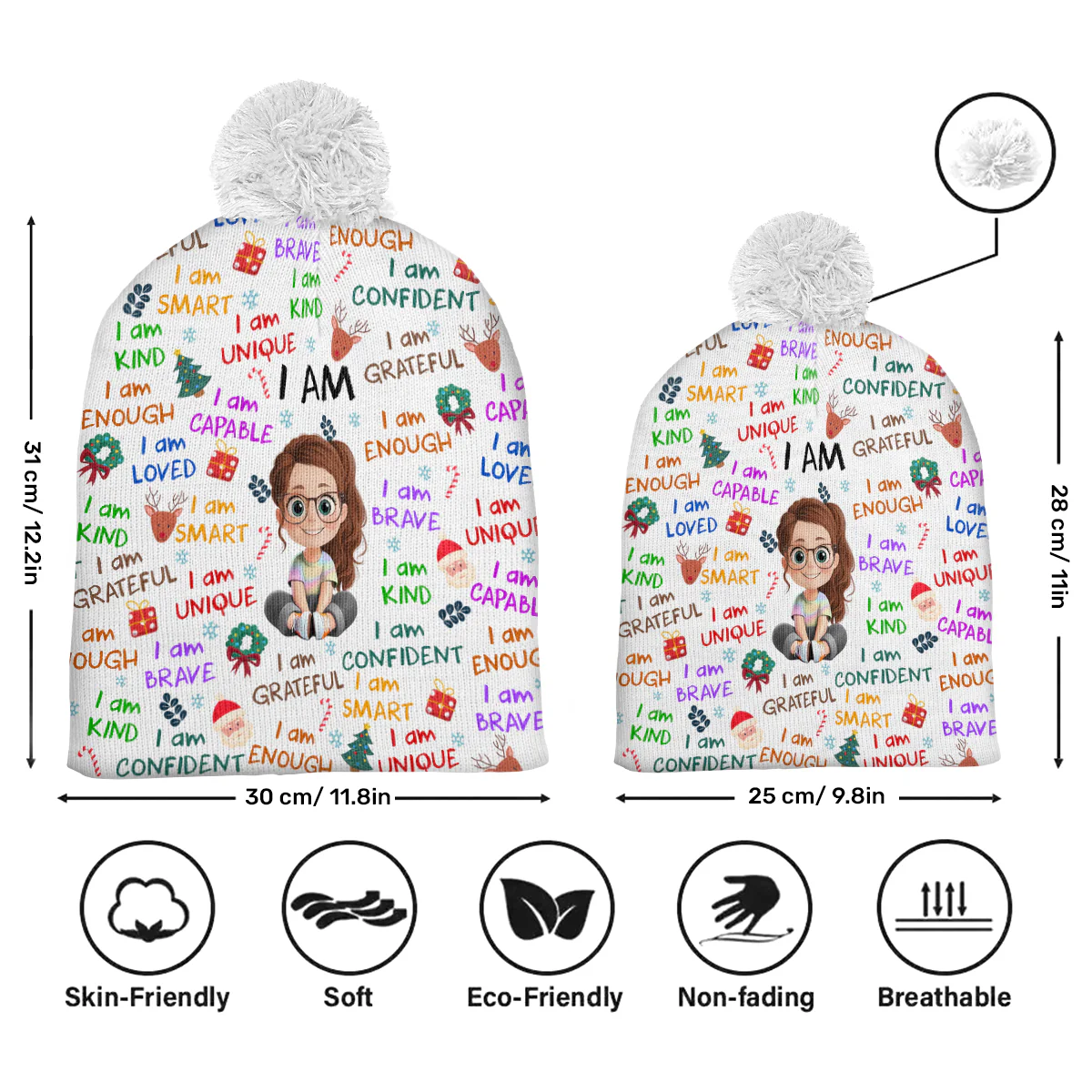 I Am - Personalized Bobble Beanie Hat - Image 6