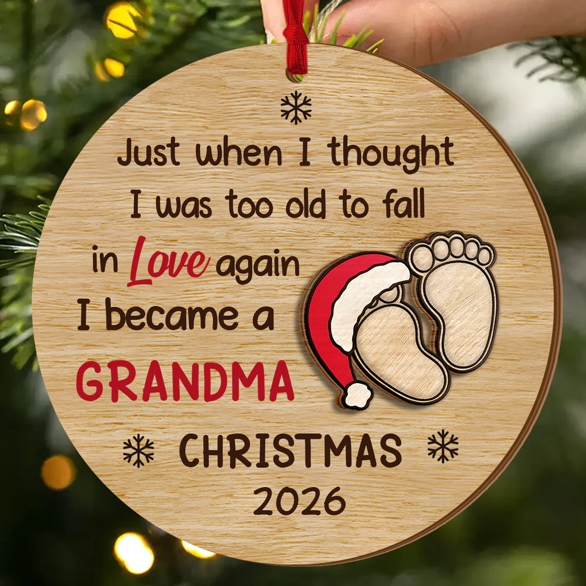 I Became A Grandma 2026 - Personalized 2-Layered Wooden Ornament - Image 2