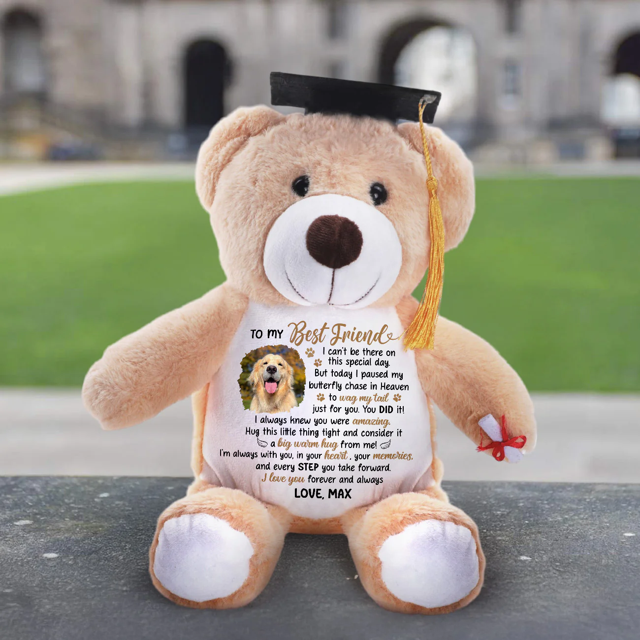 I Can't Be Here But I Wag My Tail Just For You - Personalized Graduation Teddy Bear - Image 3