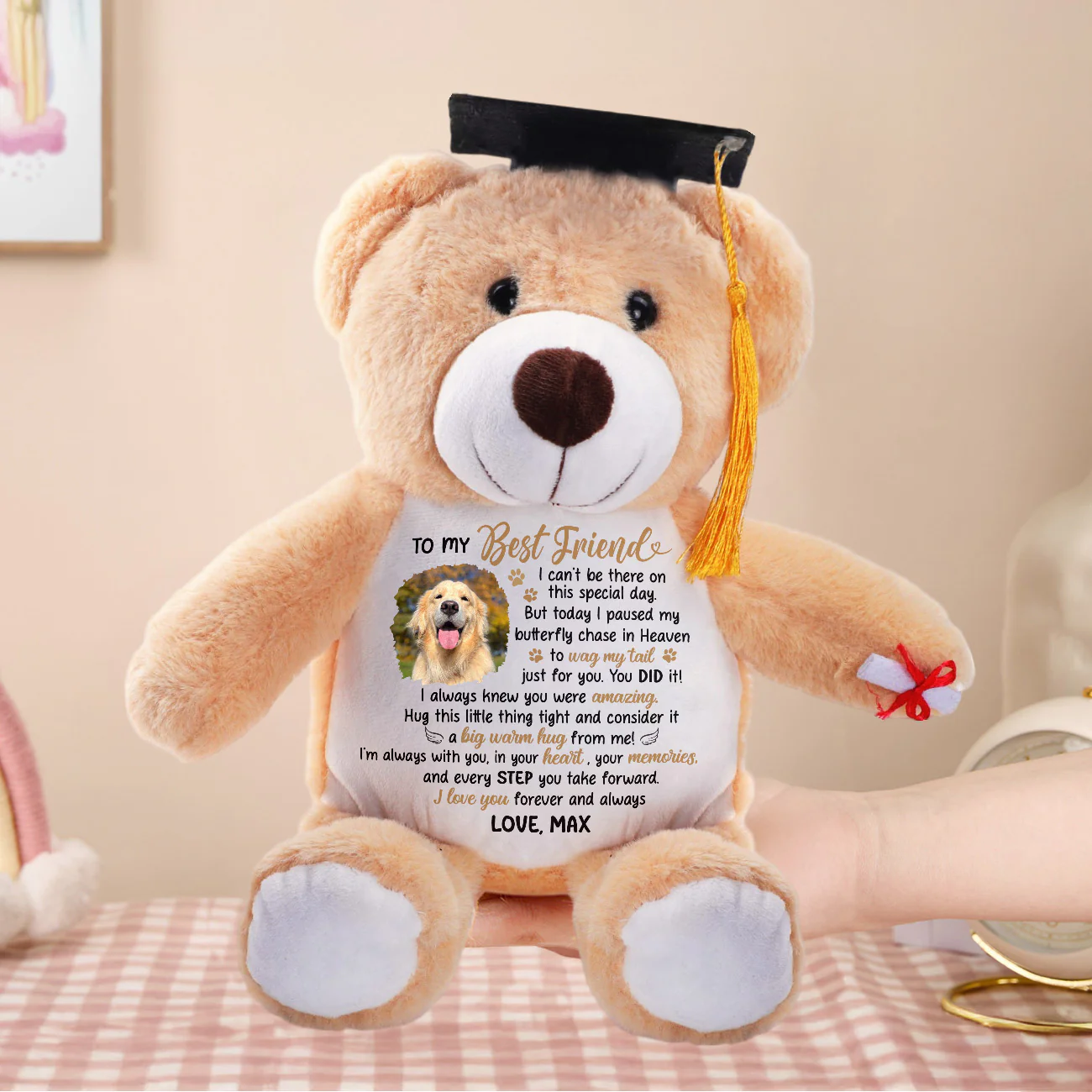 I Can't Be Here But I Wag My Tail Just For You - Personalized Graduation Teddy Bear - Image 5