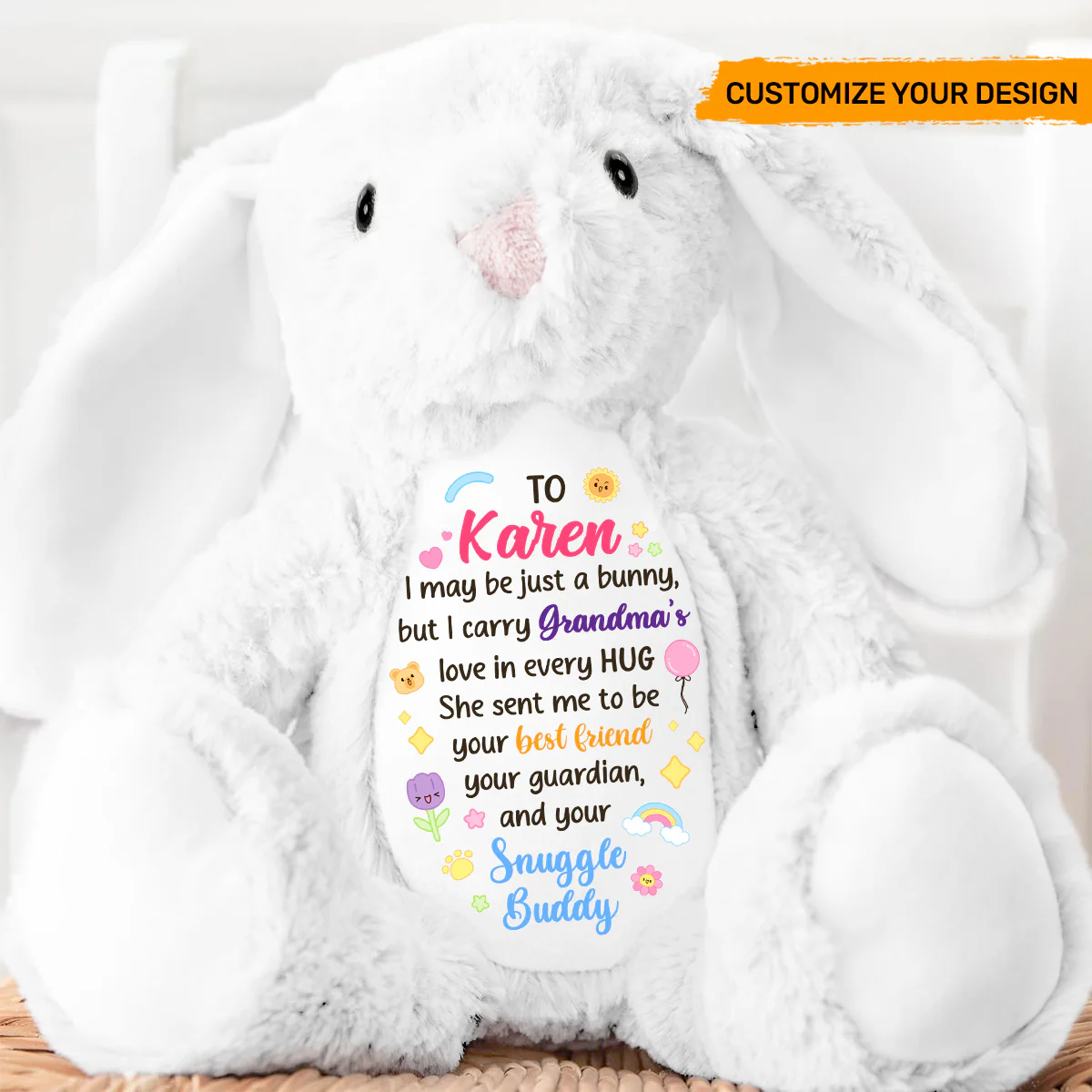 I Carry Grandma's Love In Every Hug - Personalized Stuffed Bunny