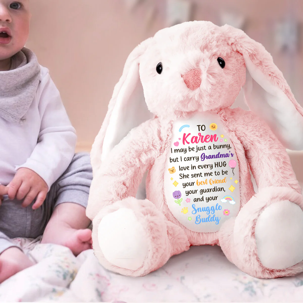 I Carry Grandma's Love In Every Hug - Personalized Stuffed Bunny - Image 2
