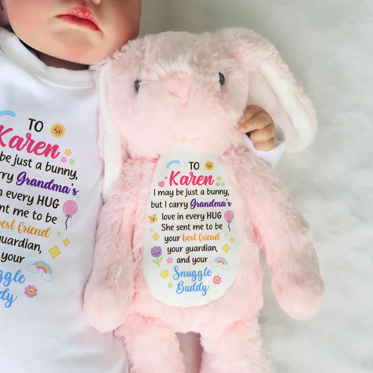 I Carry Grandma's Love In Every Hug - Personalized Stuffed Bunny - Image 6