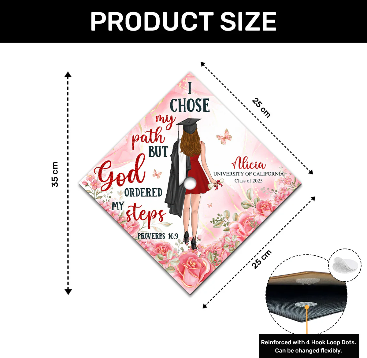 I Chose My Path But God Ordered My Step - Personalized Graduation Cap Topper - Image 5