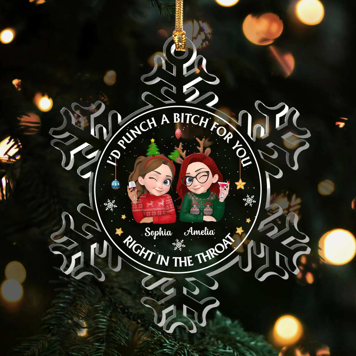I'd Punch A Bitch For You - Personalized 1-Layer Acrylic Ornament