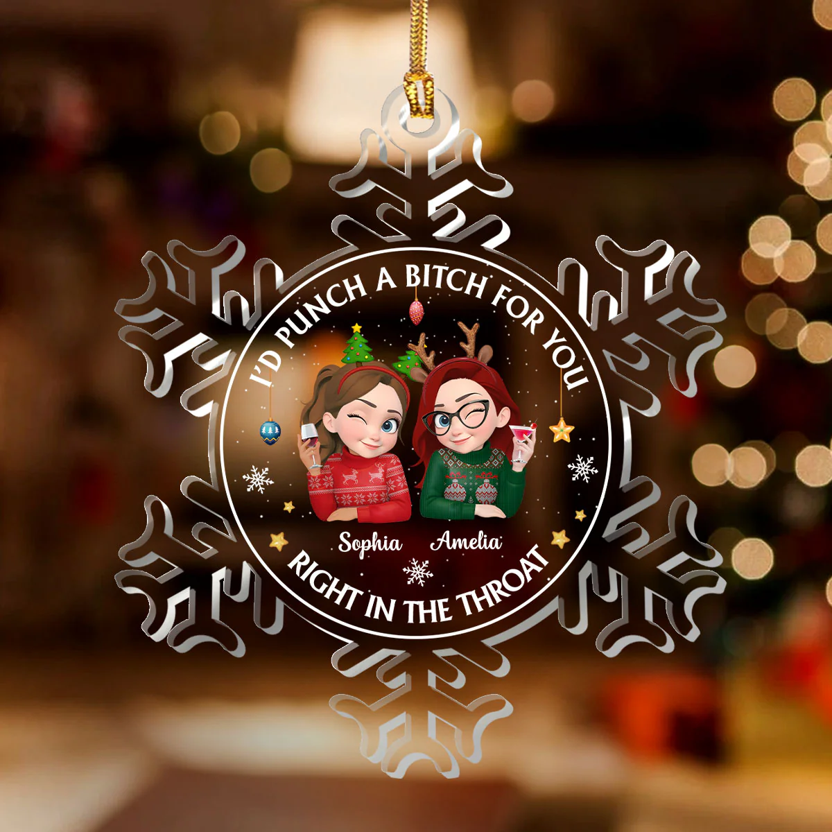 I'd Punch A Bitch For You - Personalized 1-Layer Acrylic Ornament - Image 2