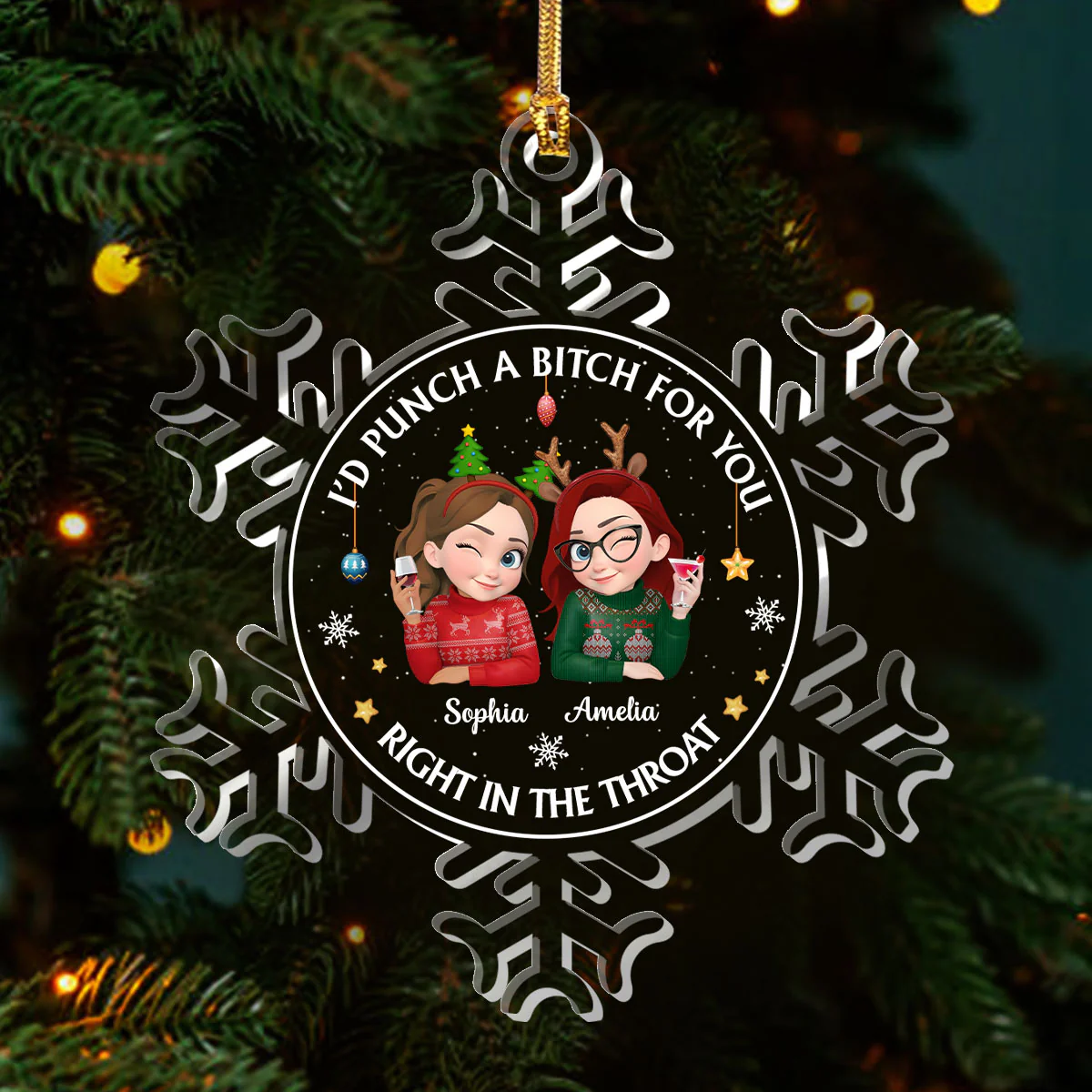 I'd Punch A Bitch For You - Personalized 1-Layer Acrylic Ornament - Image 3
