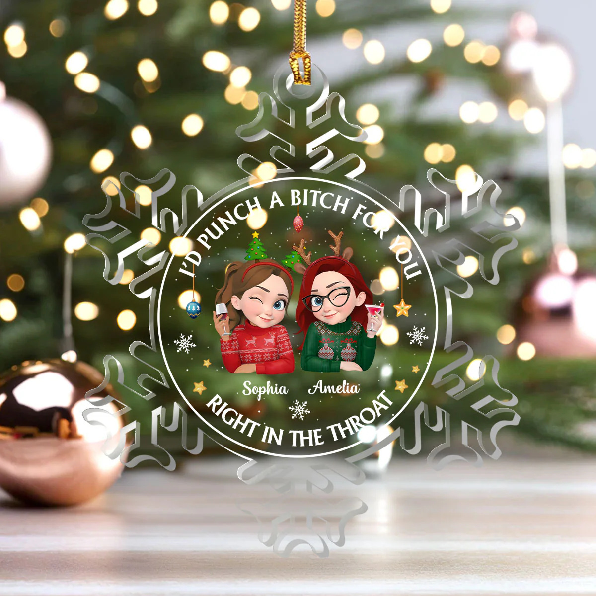 I'd Punch A Bitch For You - Personalized 1-Layer Acrylic Ornament - Image 4