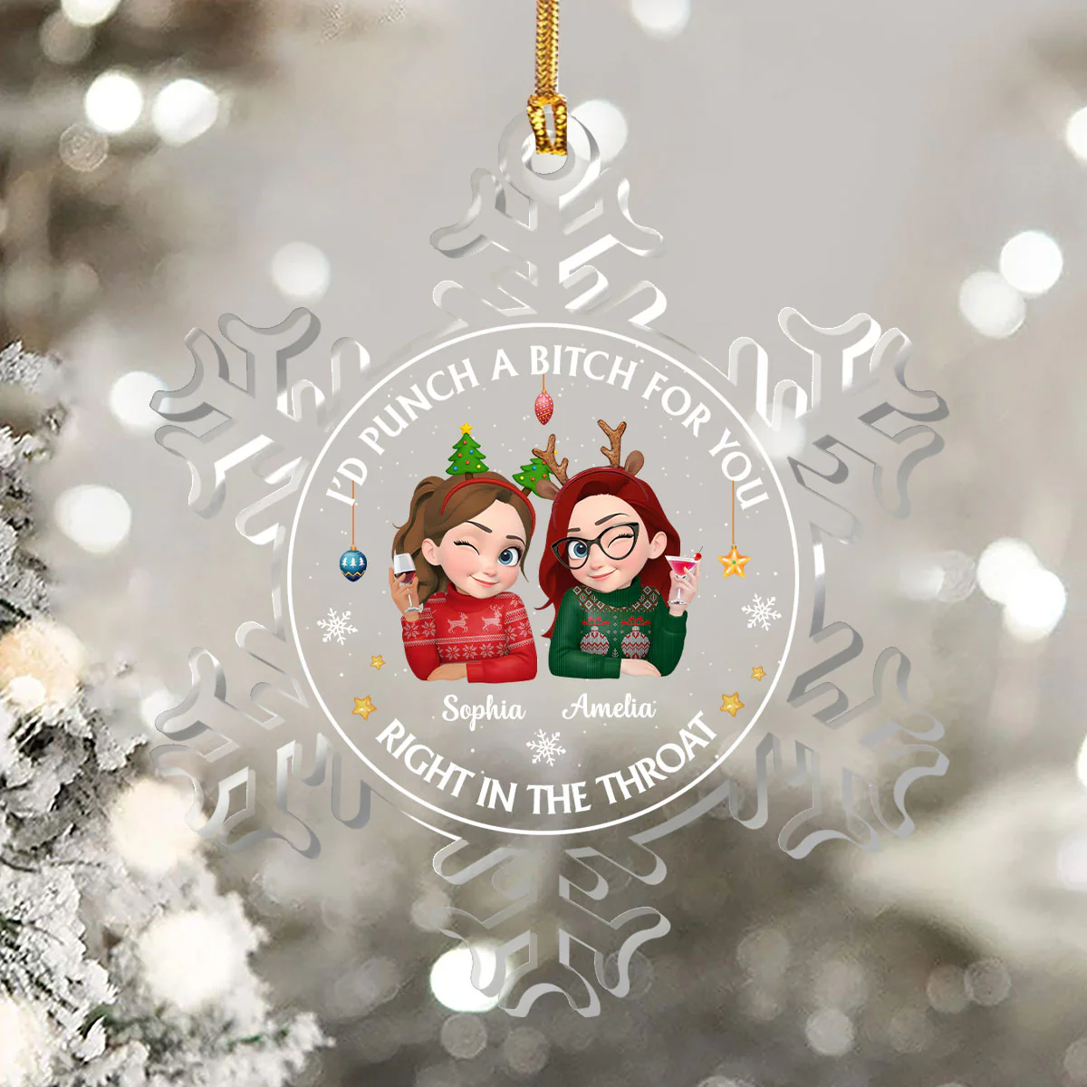 I'd Punch A Bitch For You - Personalized 1-Layer Acrylic Ornament - Image 5