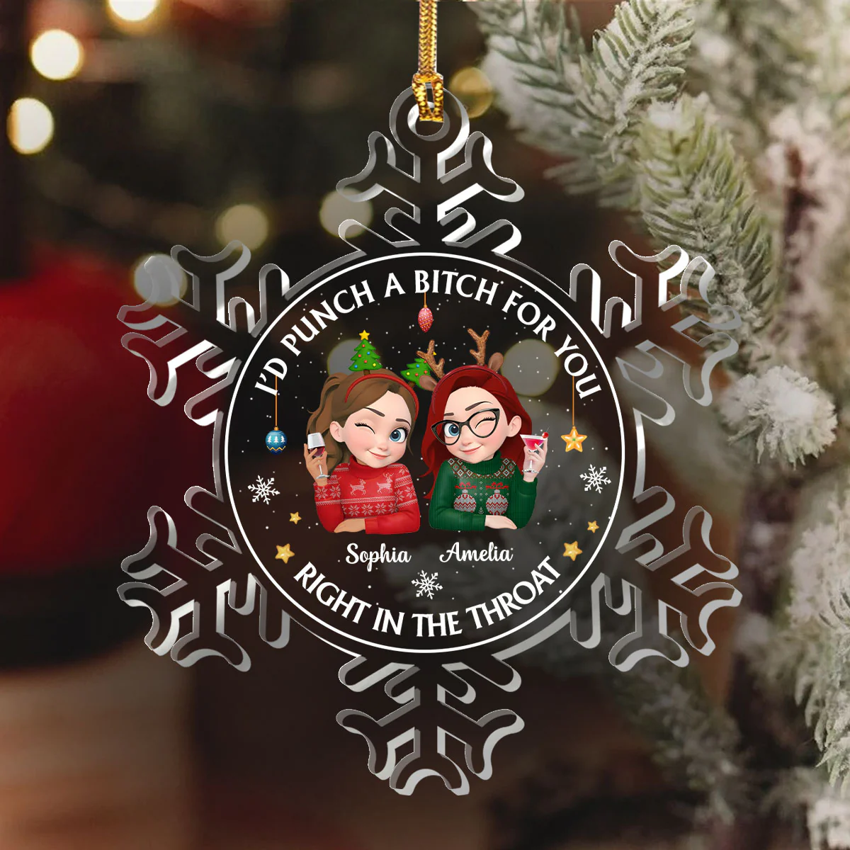 I'd Punch A Bitch For You - Personalized 1-Layer Acrylic Ornament - Image 6