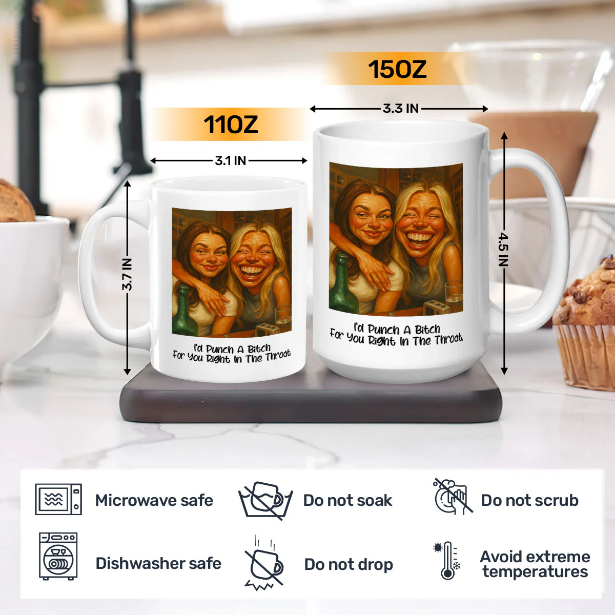 I'd Punch A Bitch For You - Personalized Ceramic Coffee Mug - Image 3