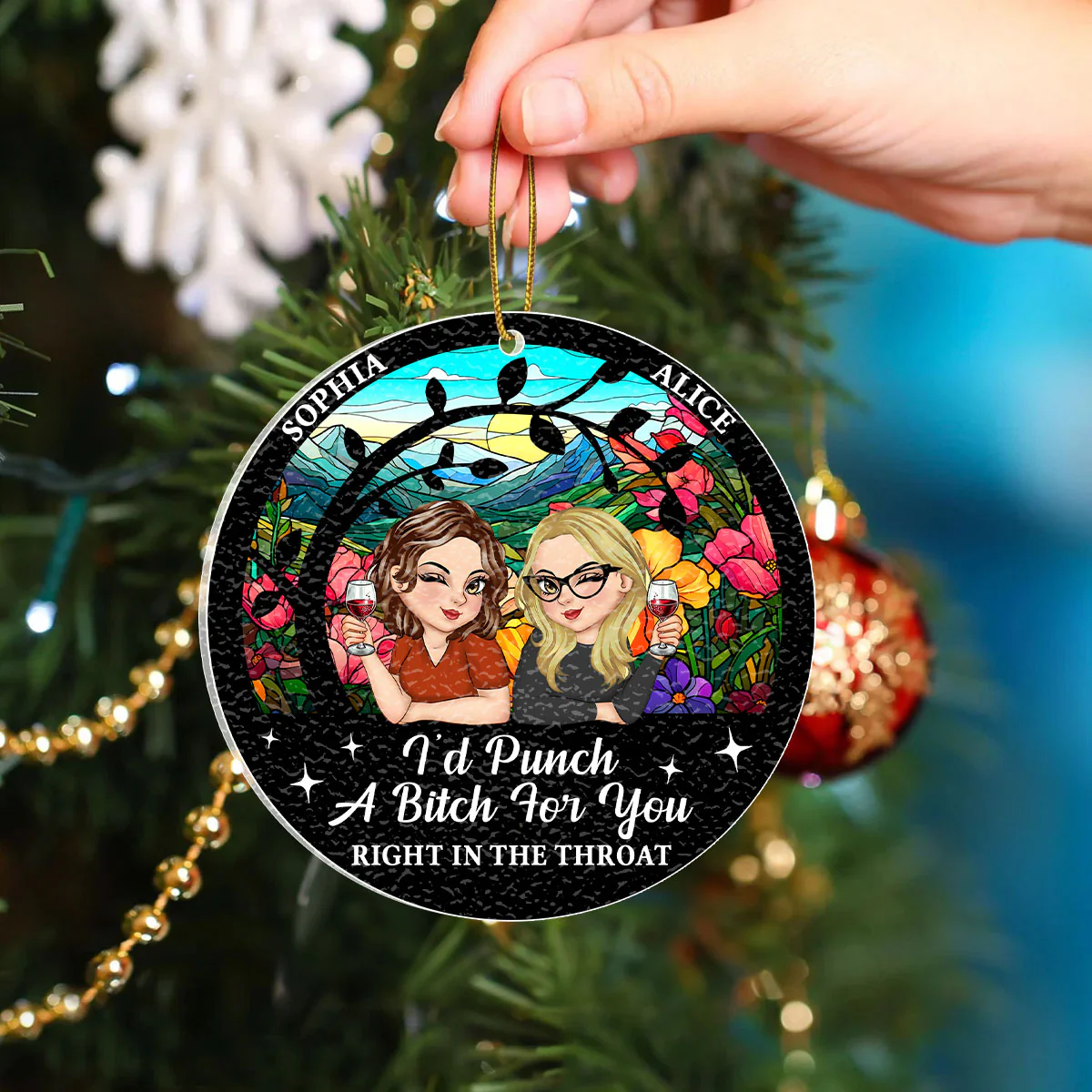 I'd Punch A Bitch For You - Personalized Stained Glass Ornament - Image 2