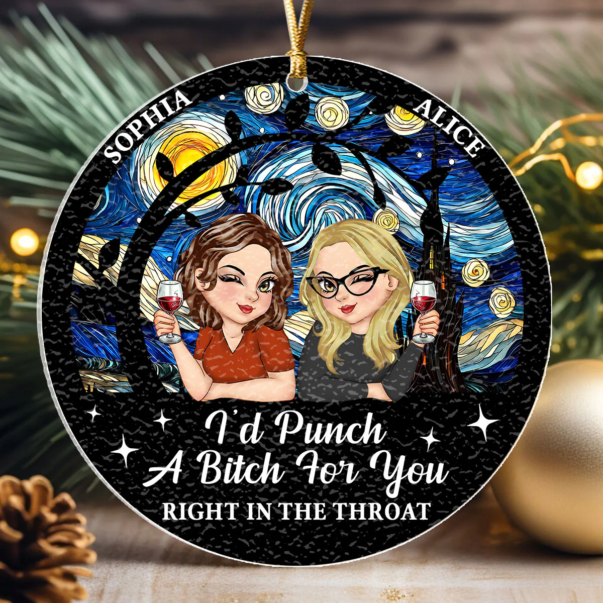 I'd Punch A Bitch For You - Personalized Stained Glass Ornament - Image 4