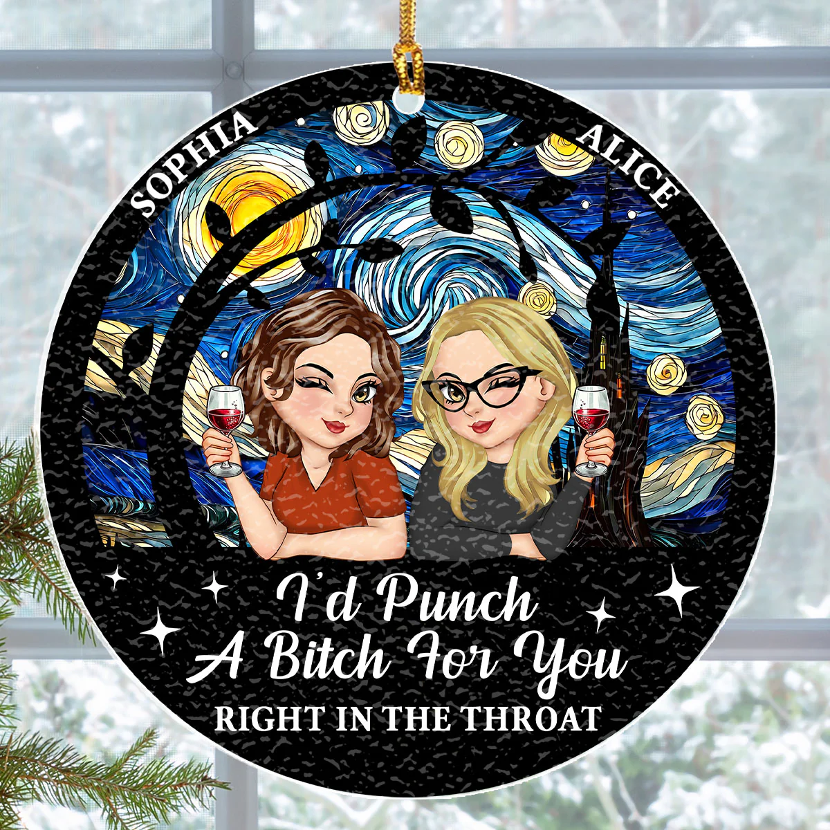I'd Punch A Bitch For You - Personalized Stained Glass Ornament - Image 5