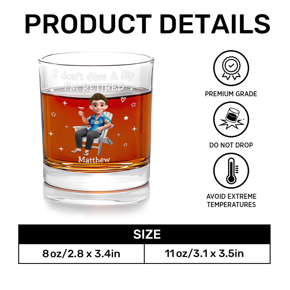 I Don't Give A Sip - Personalized Round Whiskey Glass - Image 7