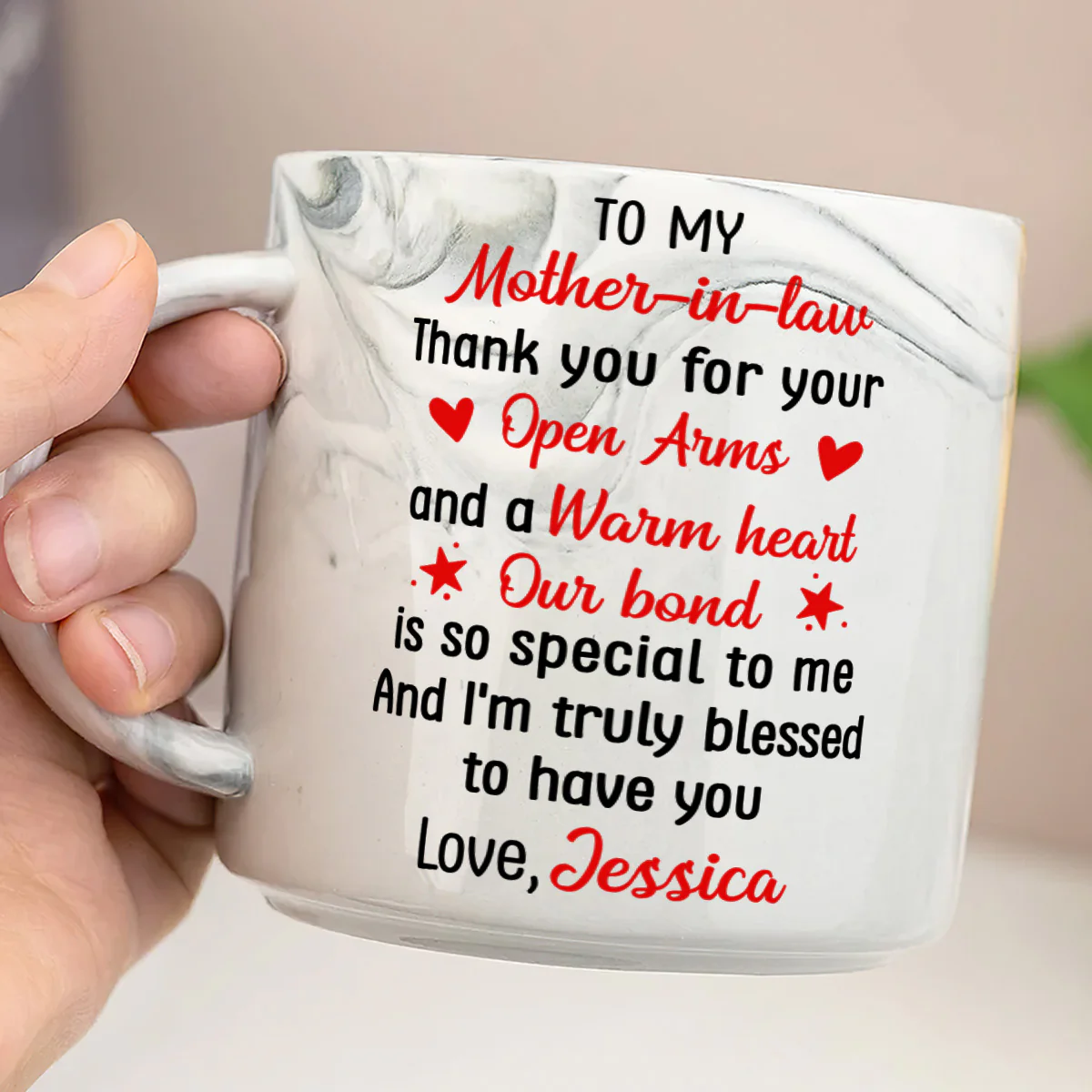 I Feel Blessed To Have My Mother-in-law In My Life - Personalized Marble Mug - Image 5