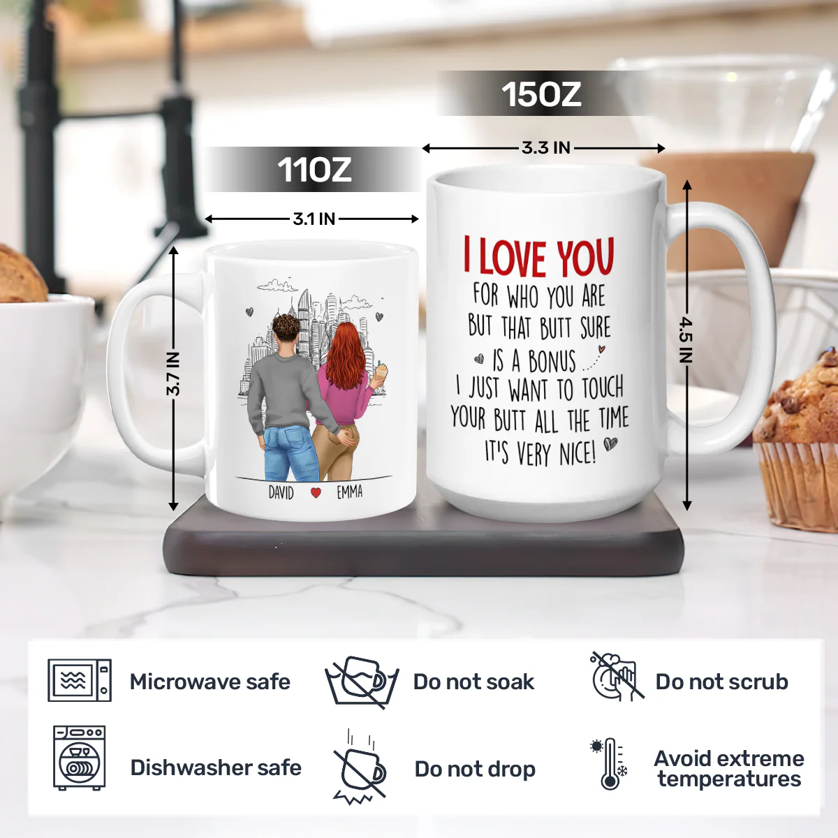 I Just Want To Touch Your Butt All The Time - Personalized Ceramic Coffee Mug - Image 4