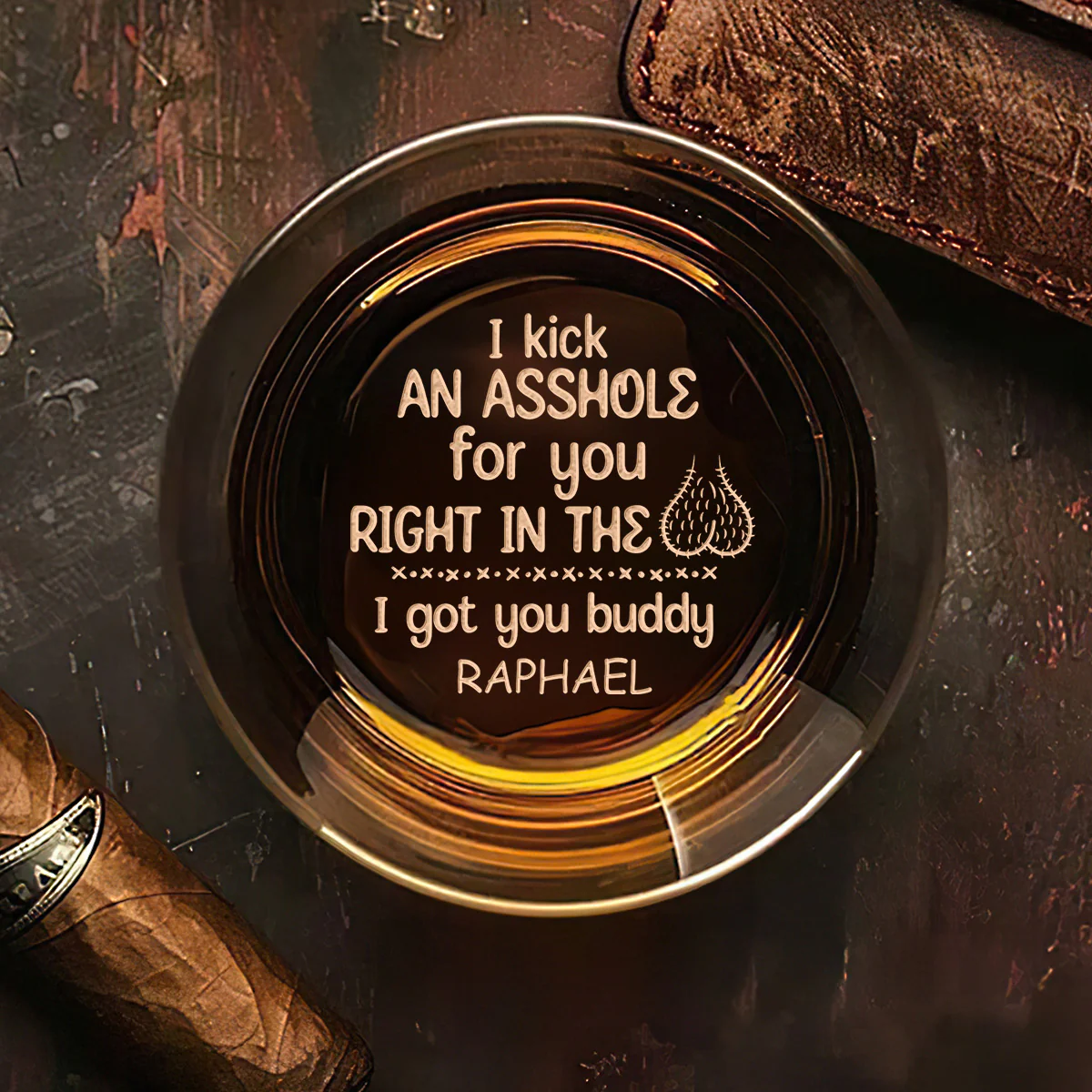 I Kick An Asshole For You - Personalized Engraved Whiskey Glass - Image 4